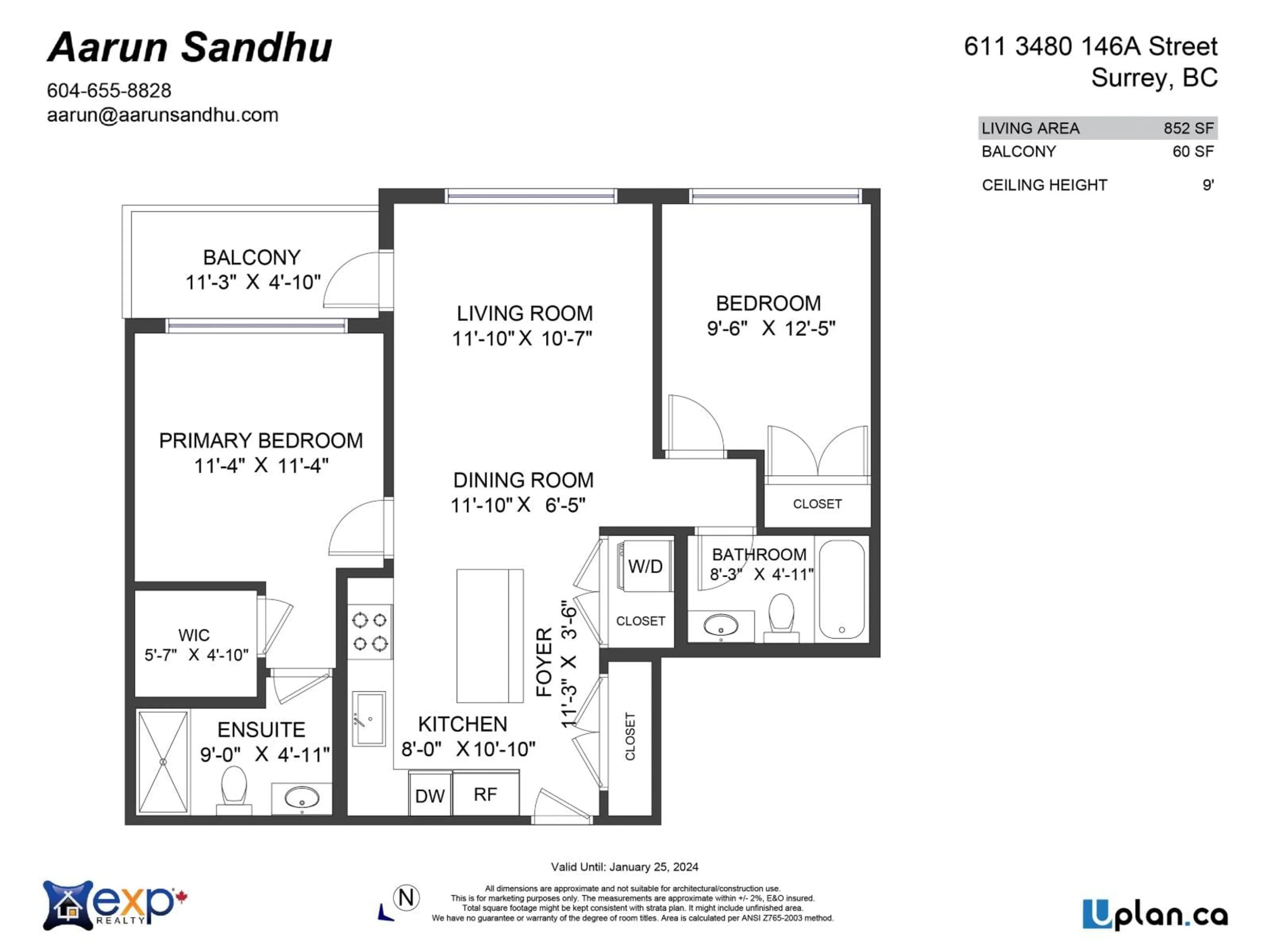 Floor plan for 611 - 3480 146A STREET, Surrey British Columbia V4P0H6
