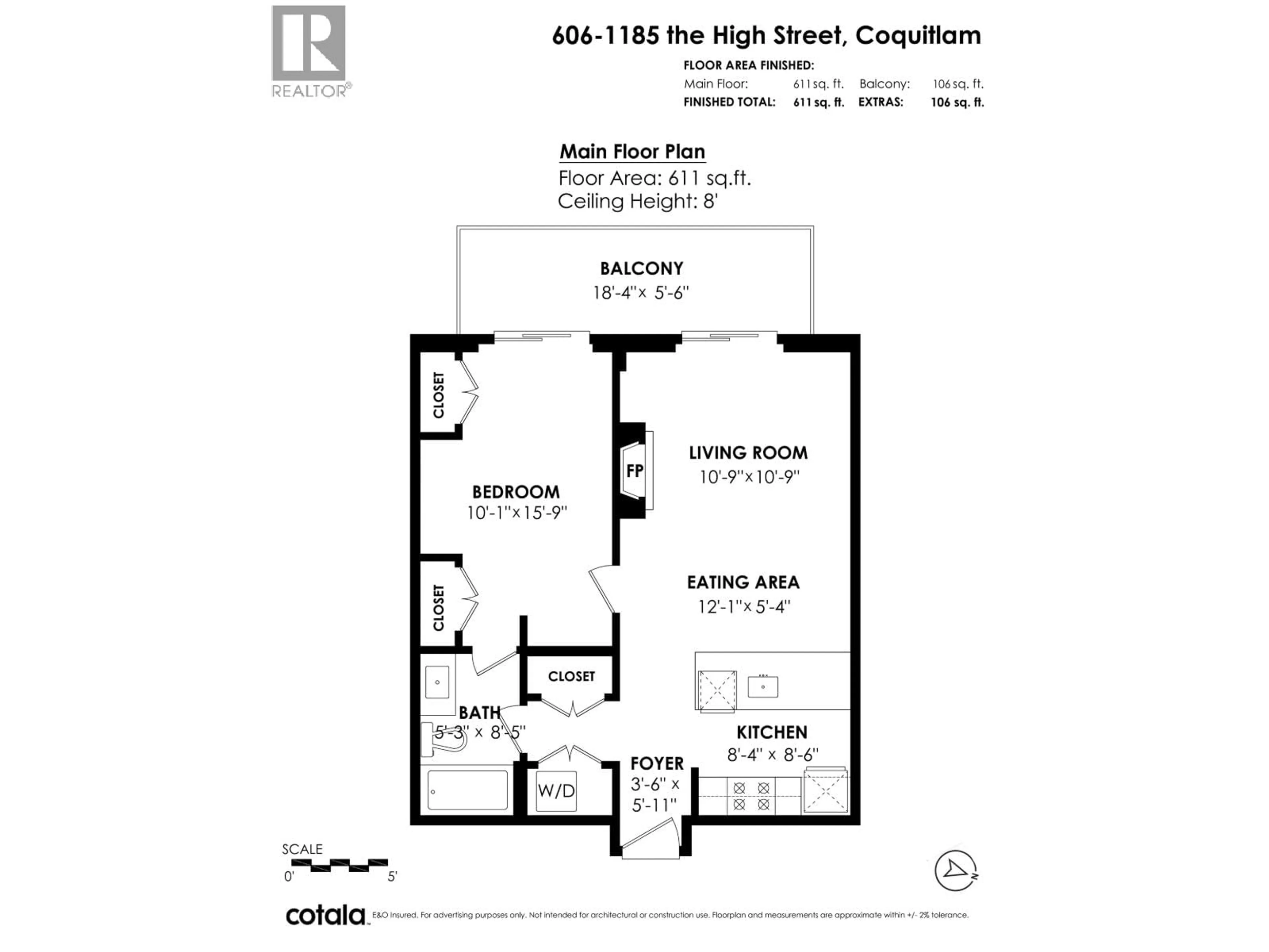 Floor plan for 606 - 1185 THE HIGH STREET, Coquitlam British Columbia V3B0A9