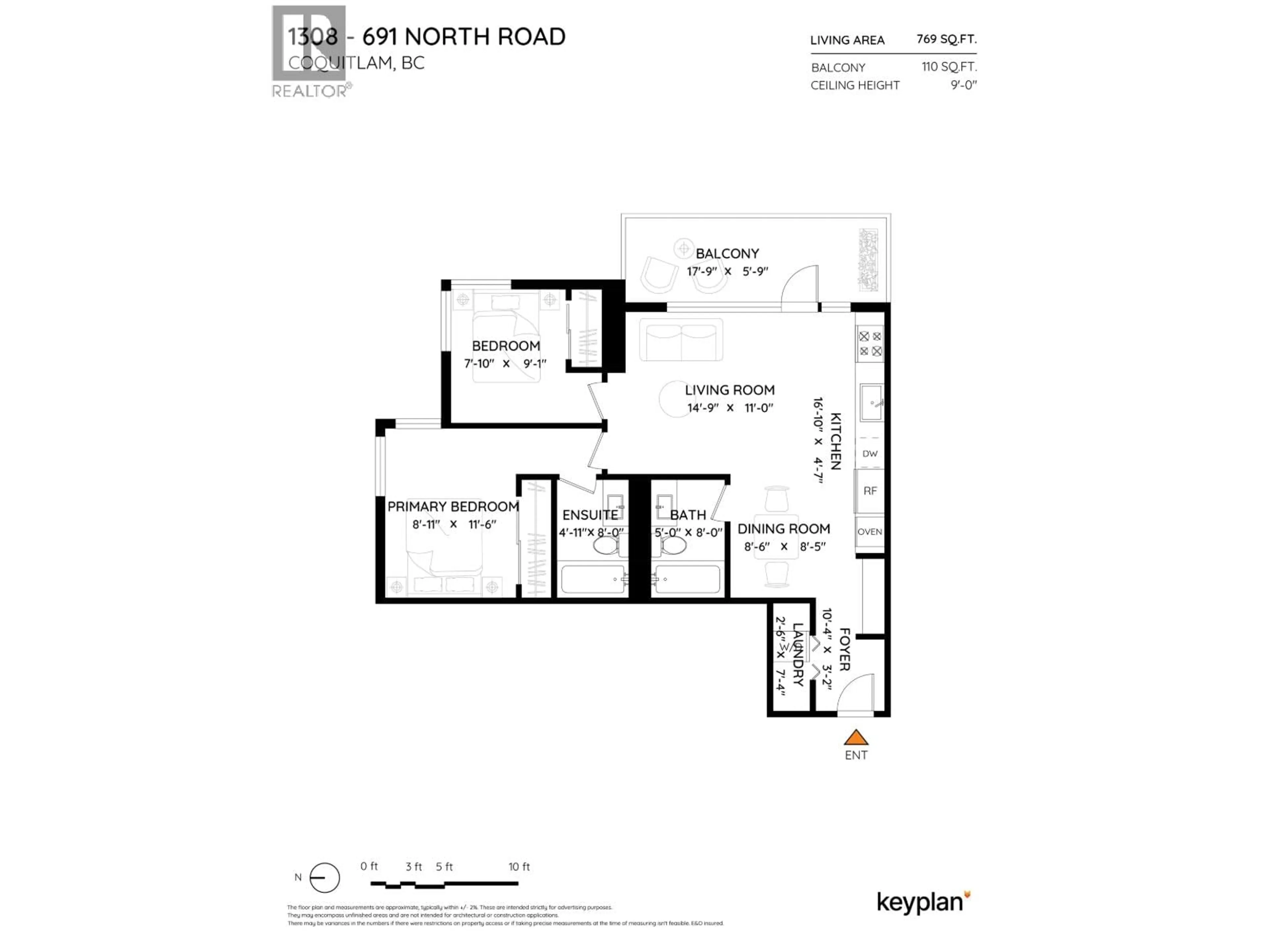 Floor plan for 1308 - 691 NORTH ROAD, Coquitlam British Columbia V3J0H9