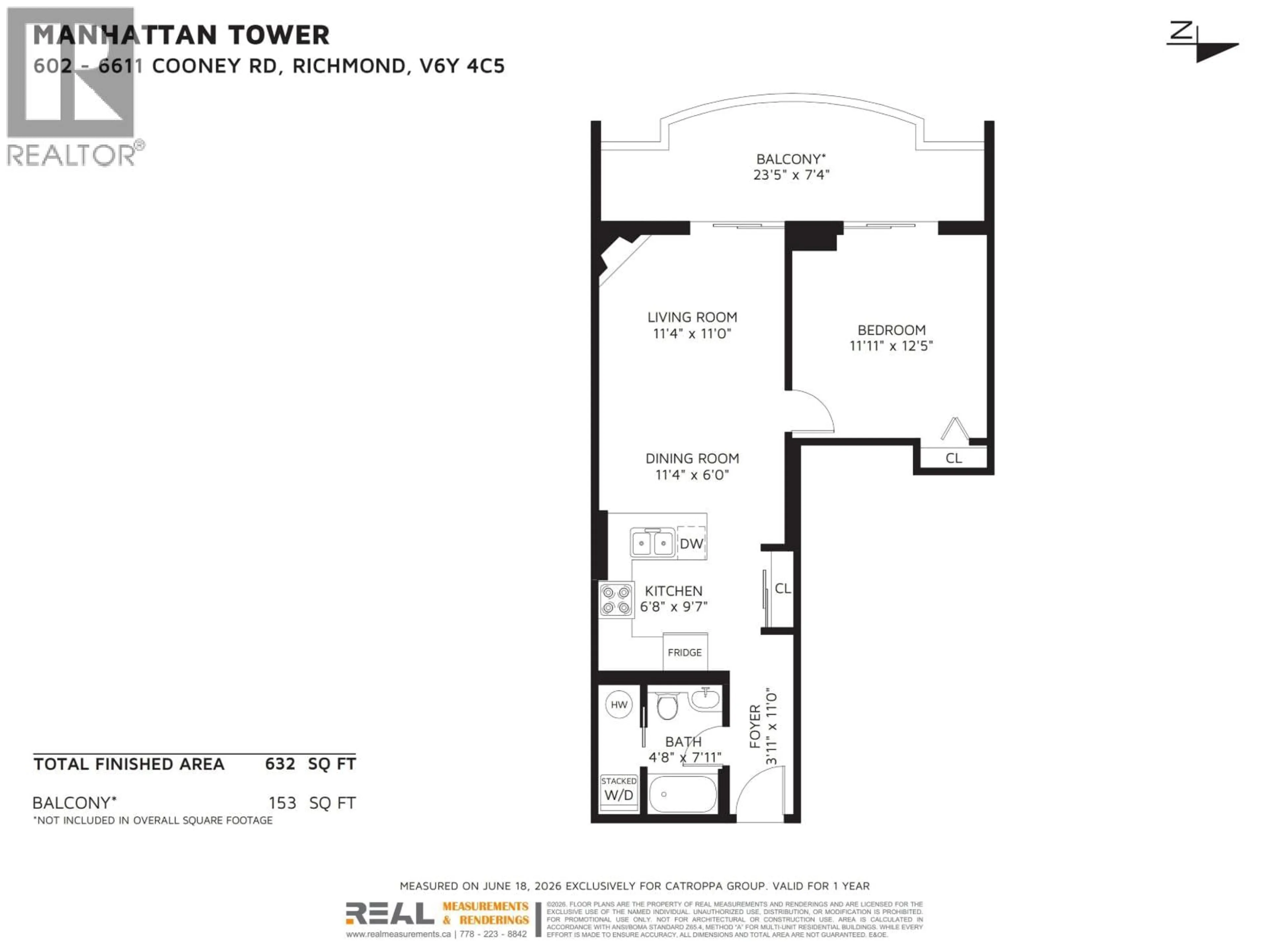 Floor plan for 602 - 6611 COONEY ROAD, Richmond British Columbia V6Y4C5