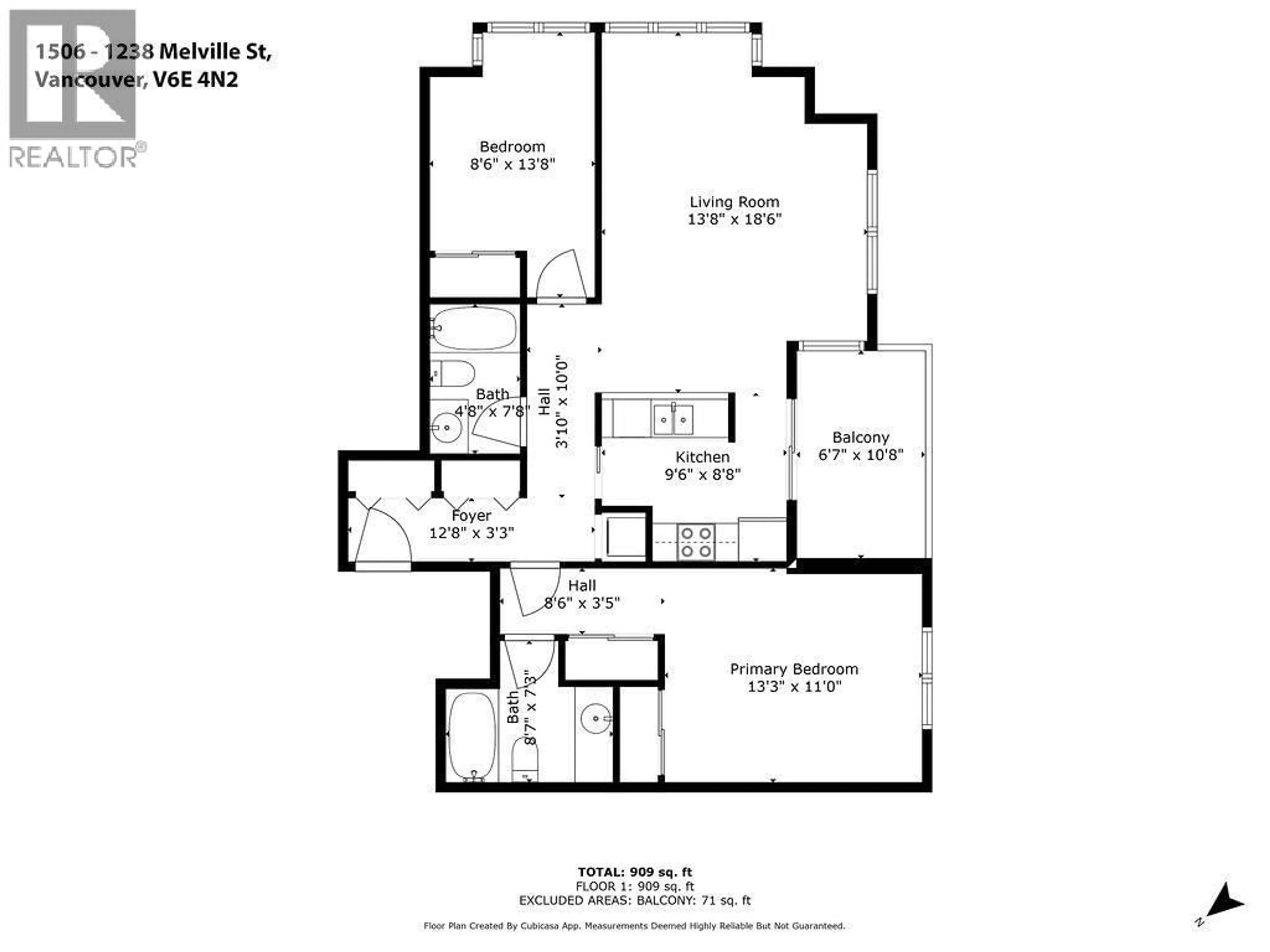 Floor plan for 1506 - 1238 MELVILLE STREET, Vancouver British Columbia V6E4N2