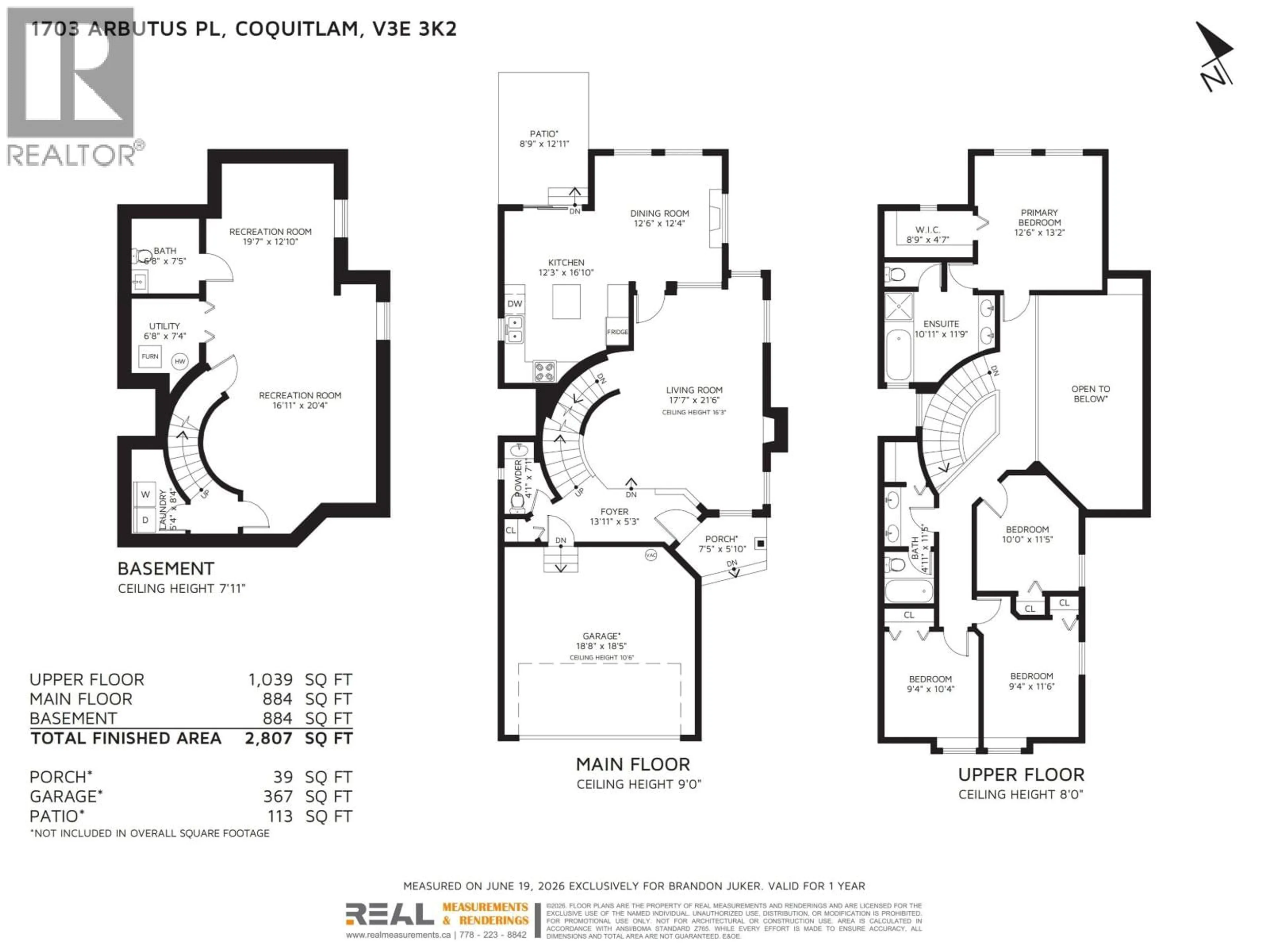 Floor plan for 1703 ARBUTUS PLACE, Coquitlam British Columbia V3E3K2