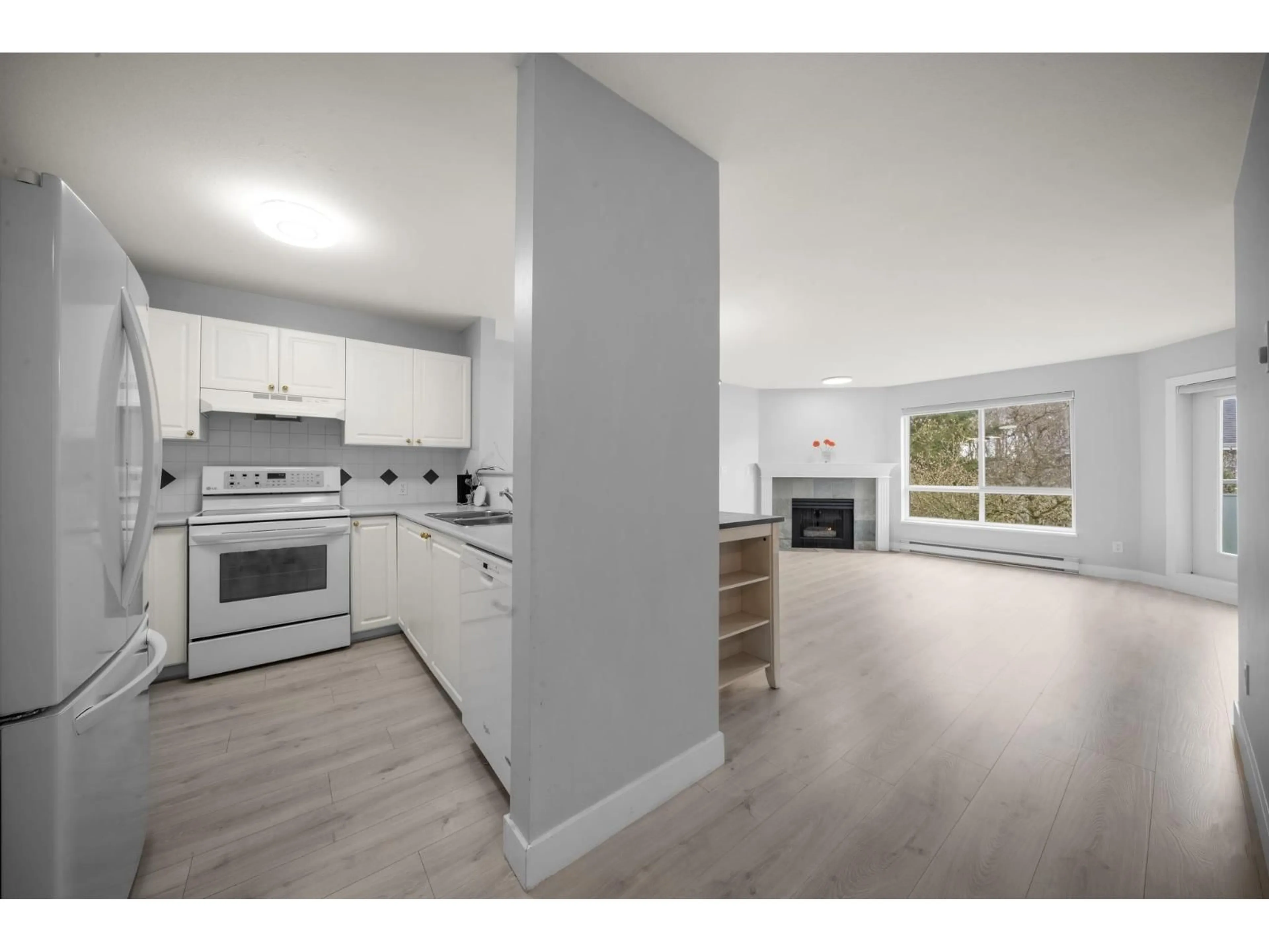 Open concept kitchen, wood/laminate floor for 205 - 13680 84 AVENUE, Surrey British Columbia V3W0T6