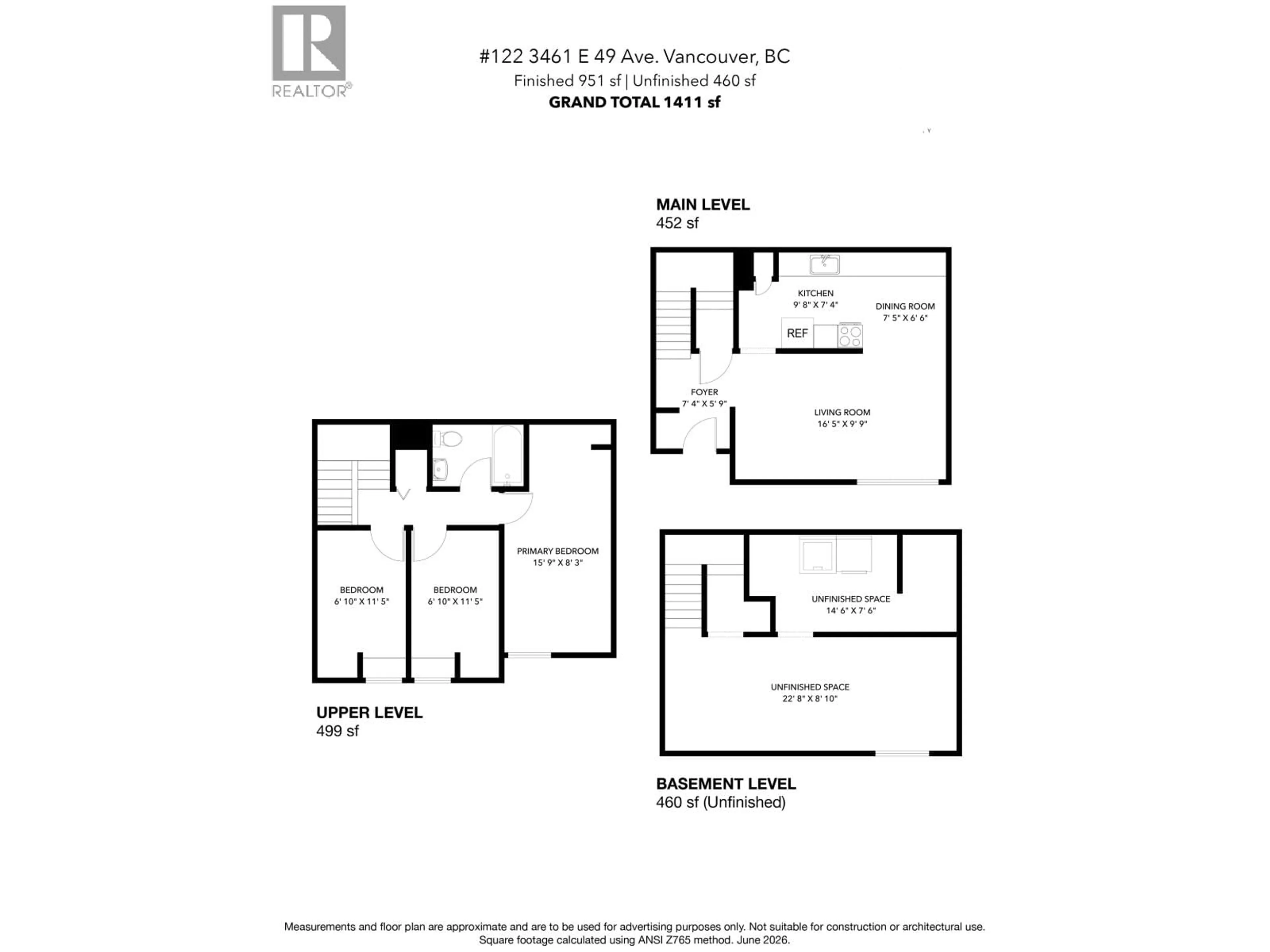 Floor plan for 122 - 3461 49TH AVENUE, Vancouver British Columbia V5S1M3