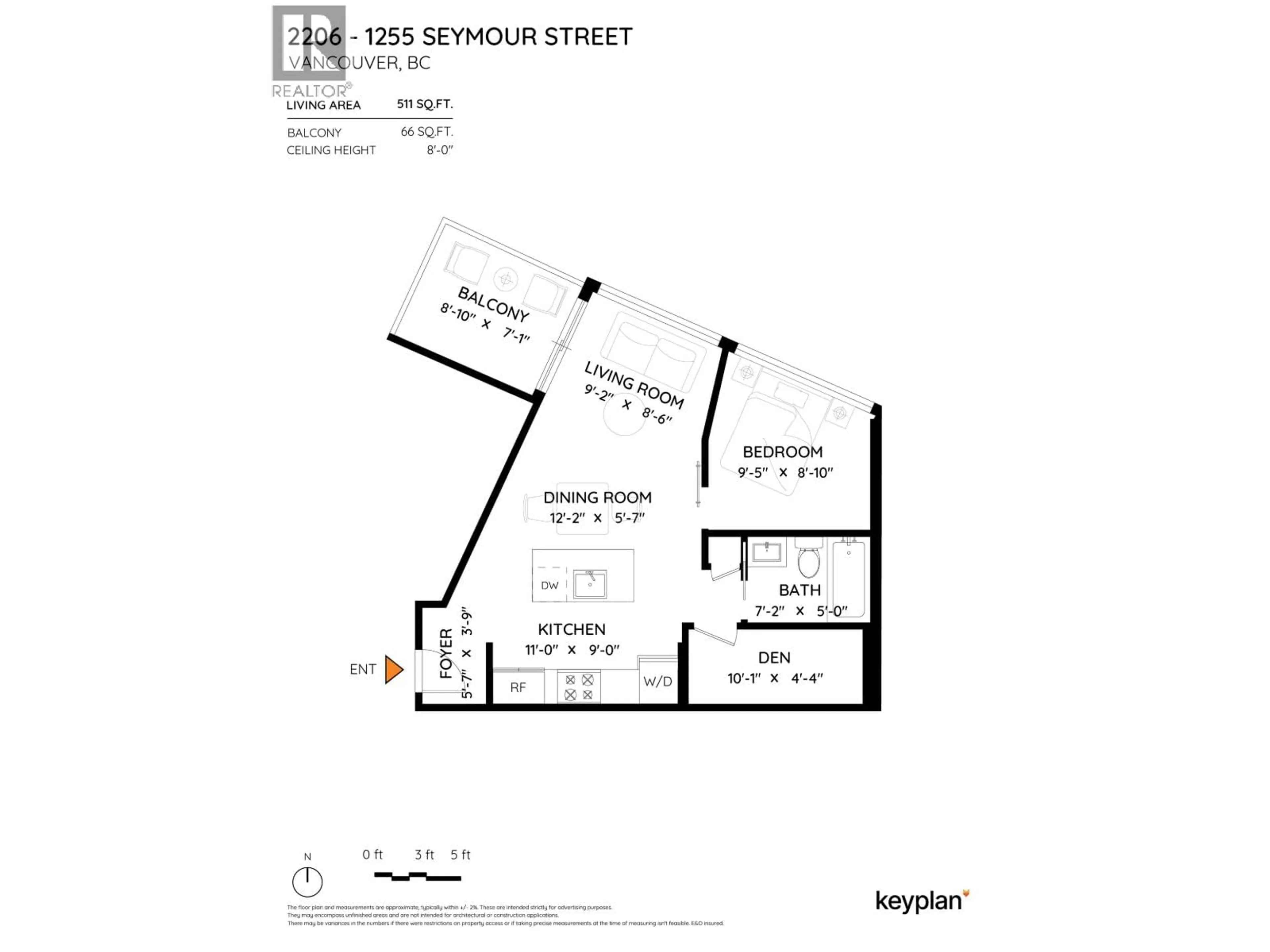 Floor plan for 2206 - 1255 SEYMOUR STREET, Vancouver British Columbia V6B0H1
