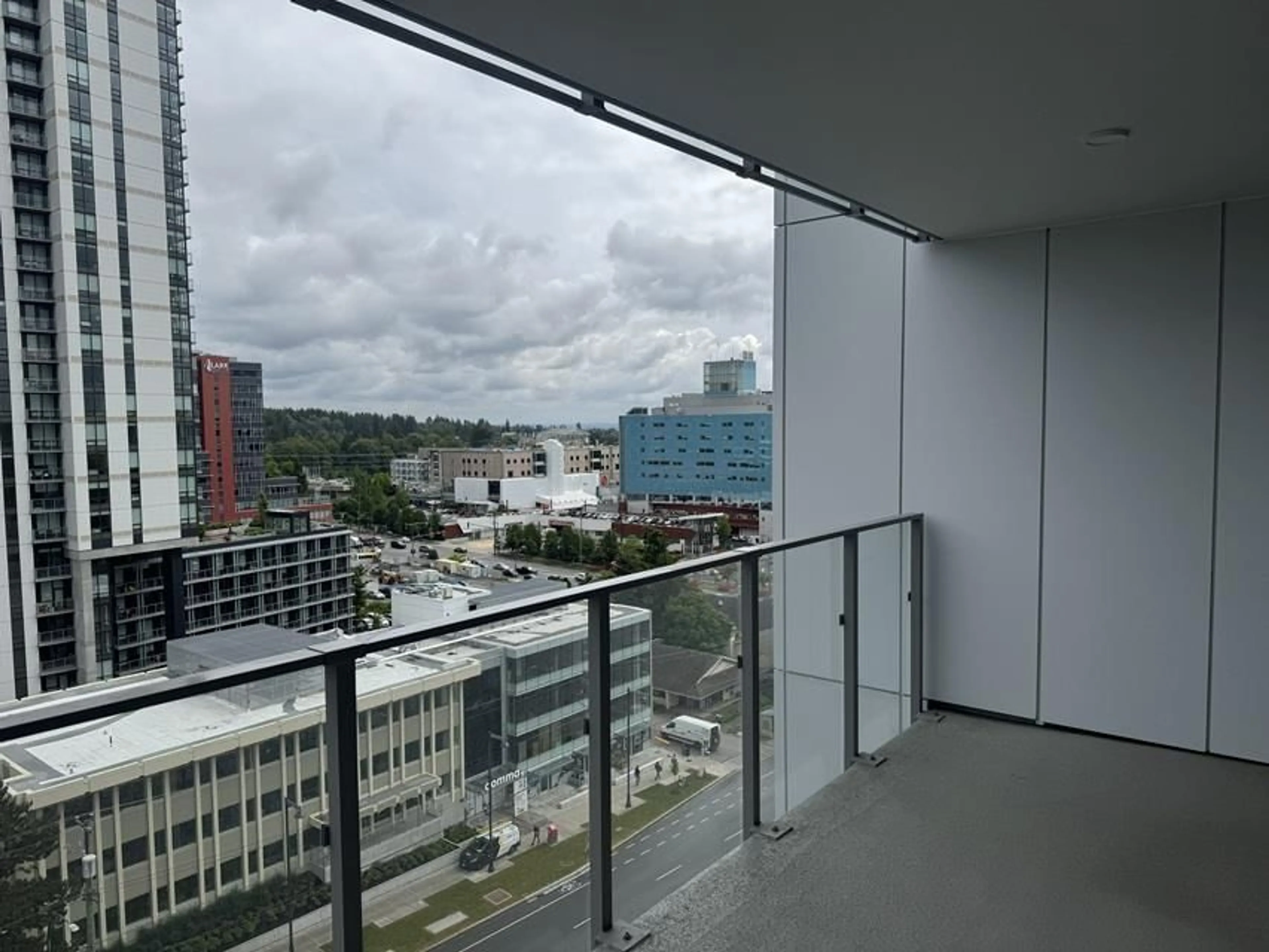 Balcony in the apartment, city buildings view from balcony for 1108 - 9675 KING GEORGE BOULEVARD, Surrey British Columbia V3T2V3