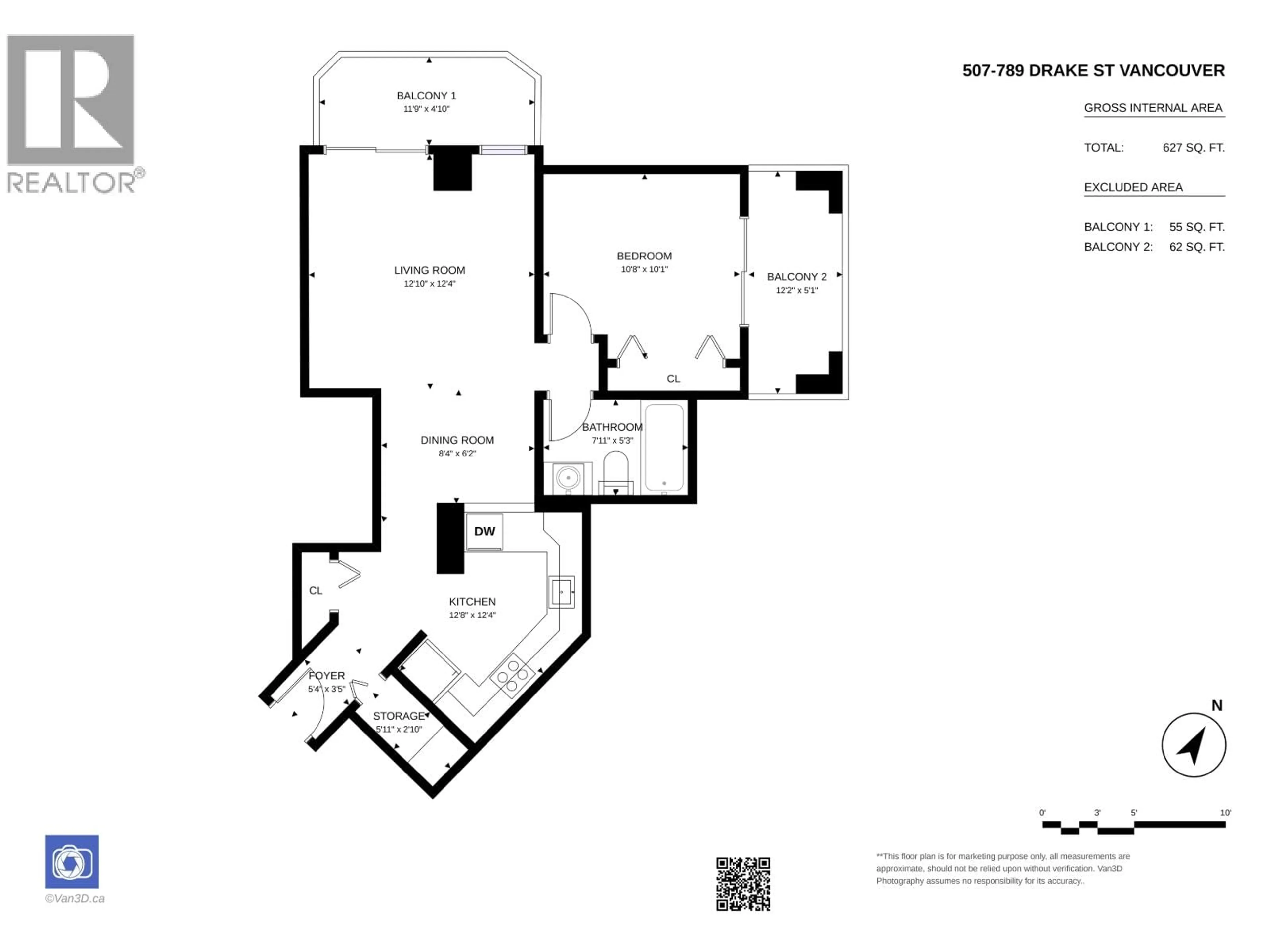 Floor plan for 507 - 789 DRAKE STREET, Vancouver British Columbia V6Z2N7