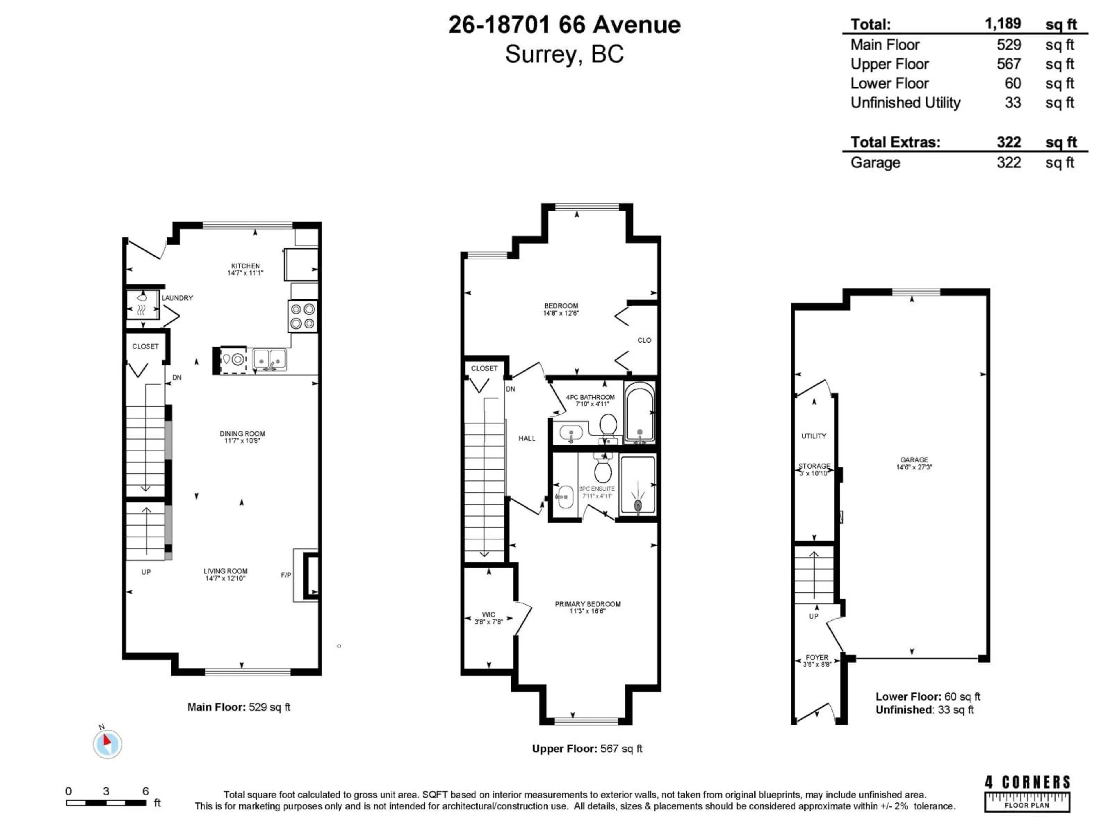 Floor plan for 26 - 18701 66 AVENUE, Surrey British Columbia V3S4P3