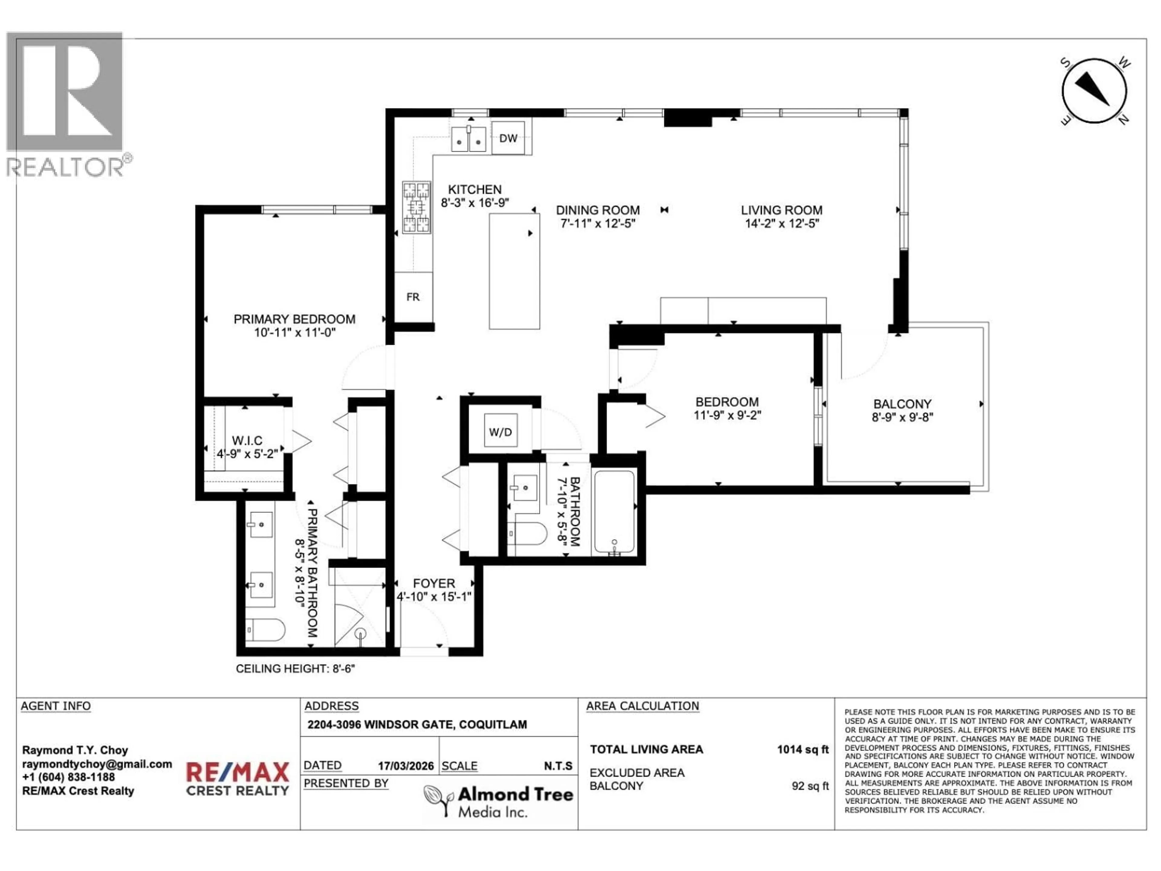 Floor plan for 2204 - 3096 WINDSOR GATE, Coquitlam British Columbia V3B0P4
