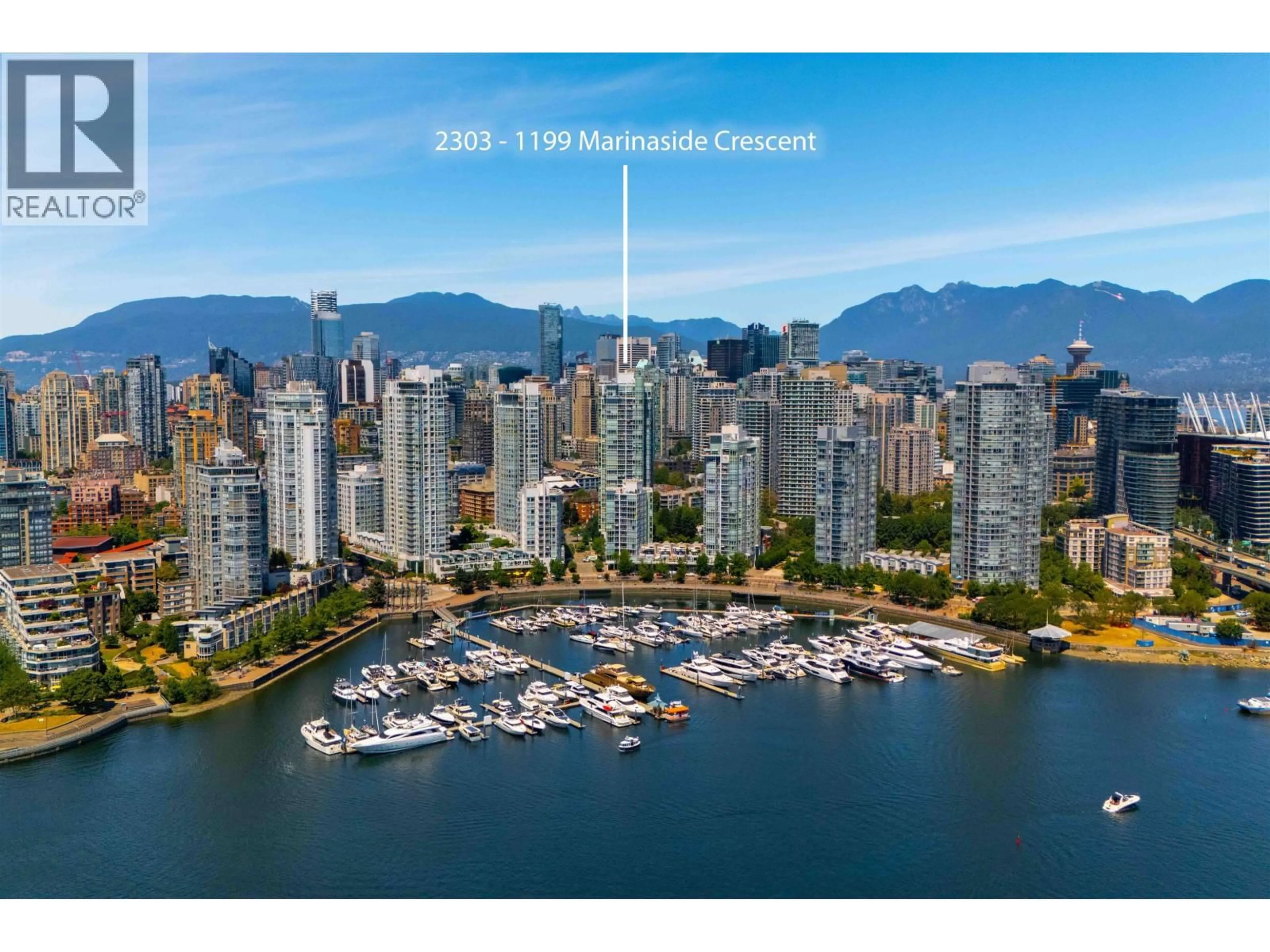 A pic from outside/outdoor area/front of a property/back of a property/a pic from drone, water/lake/river/ocean view for 2303 - 1199 MARINASIDE CRESCENT, Vancouver British Columbia V6Z2Y2