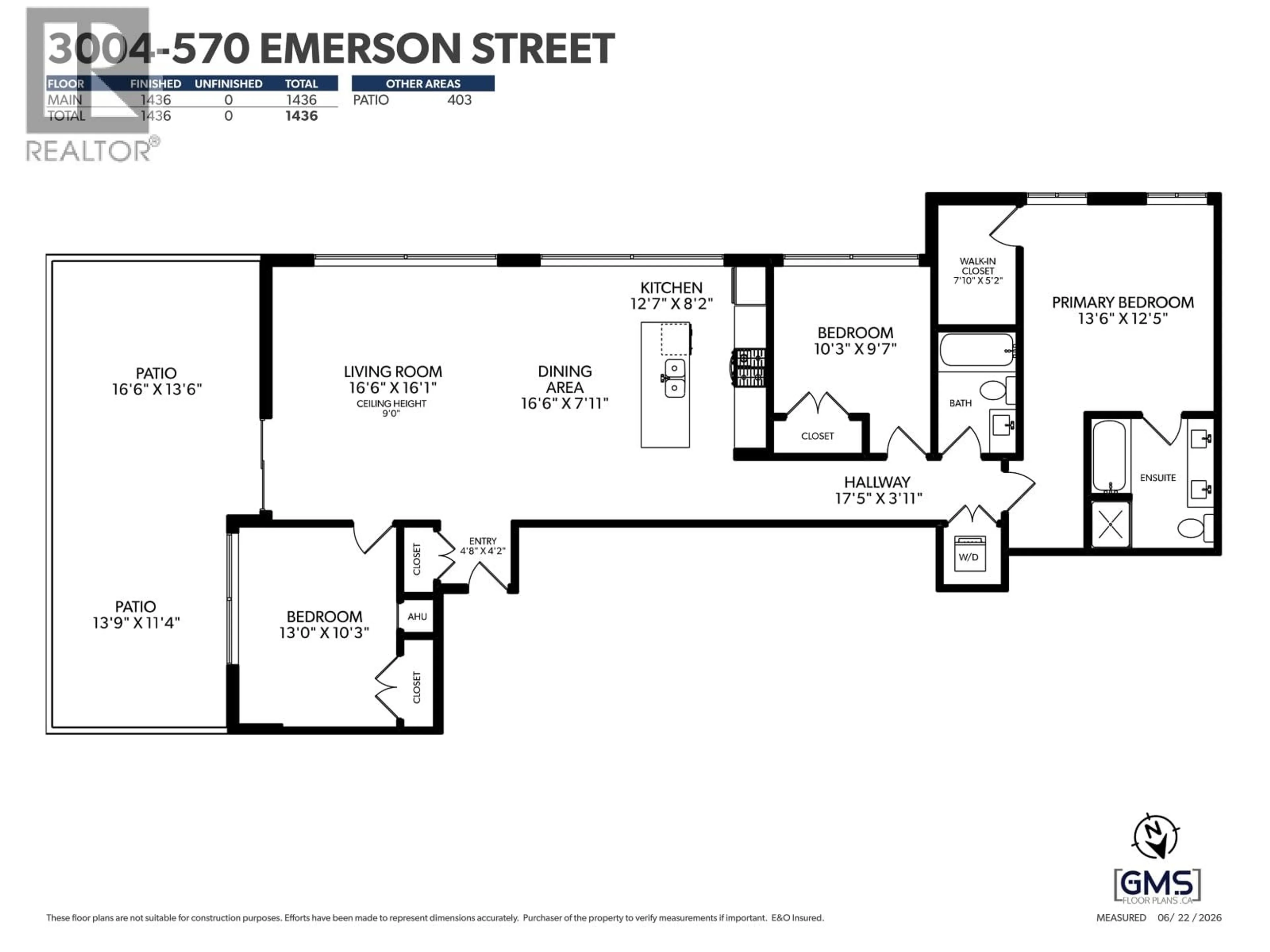 Floor plan for 3004 - 570 EMERSON STREET, Coquitlam British Columbia V3J0G3