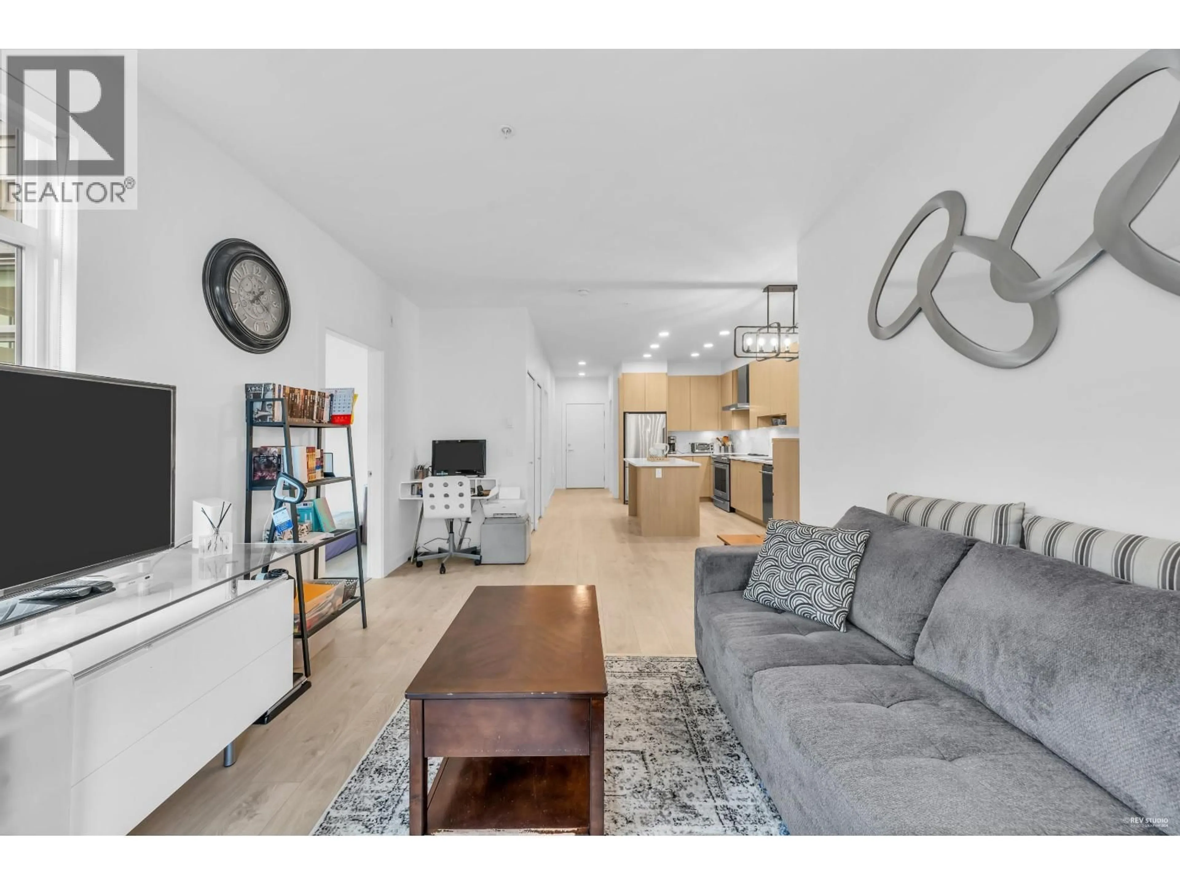 Living room with furniture, wood/laminate floor for 311 - 7788 18TH STREET, Burnaby British Columbia V3N0J3