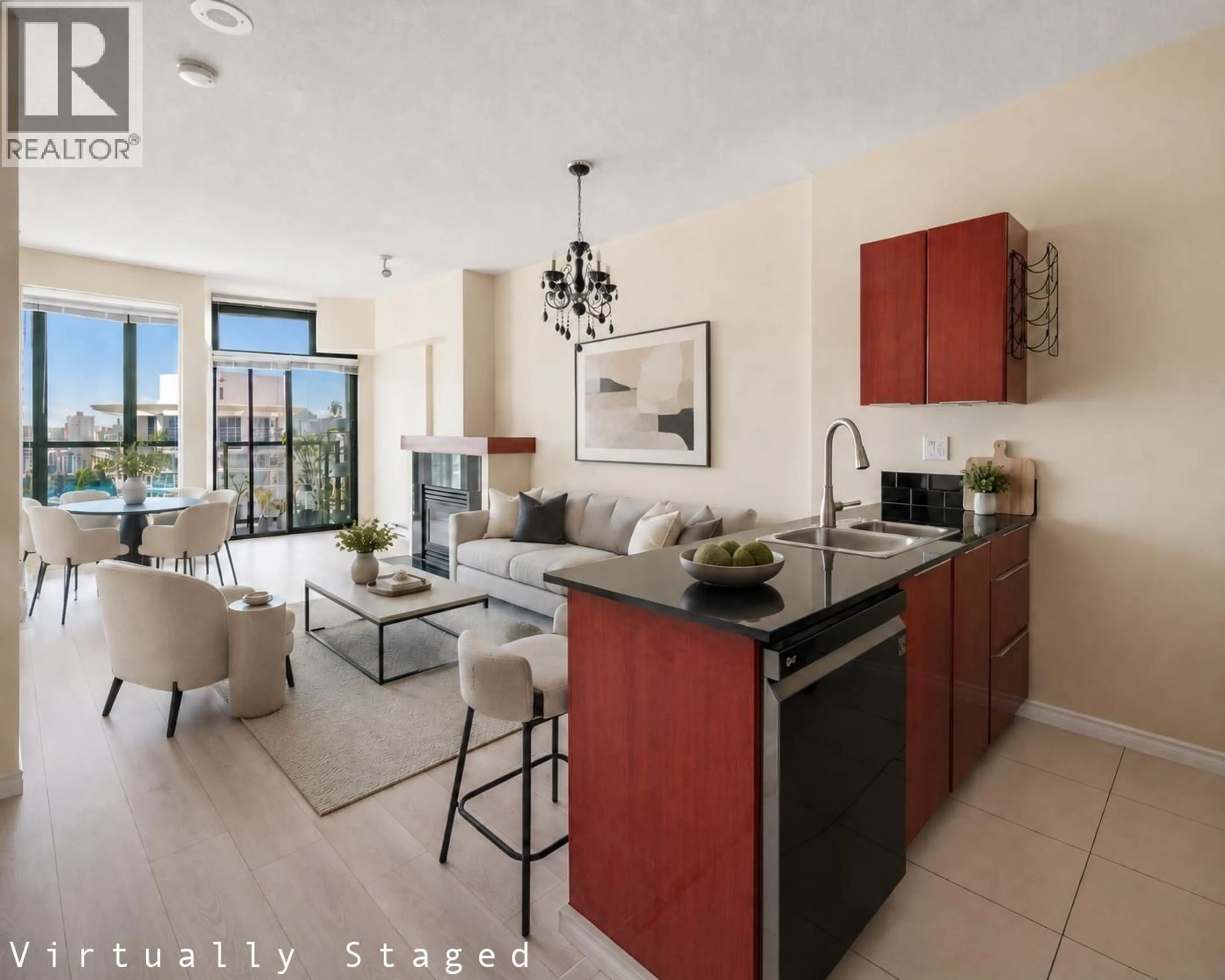 Open concept kitchen, ceramic/tile floor for 2603 - 1239 GEORGIA STREET, Vancouver British Columbia V6E3J5