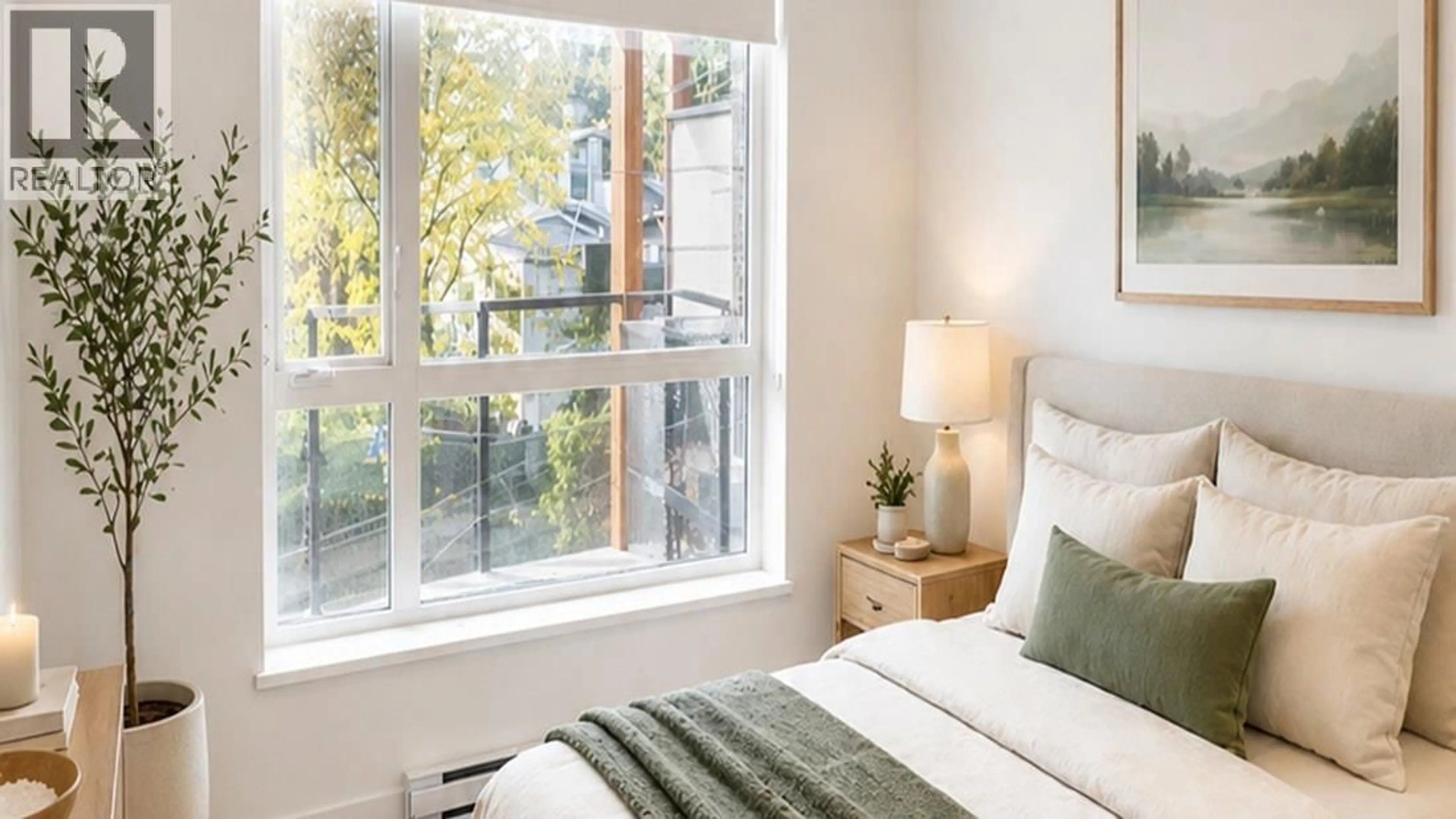 Bedroom with bed, wood/laminate floor for 408 - 82 FIRST STREET, New Westminster British Columbia V3L0L8