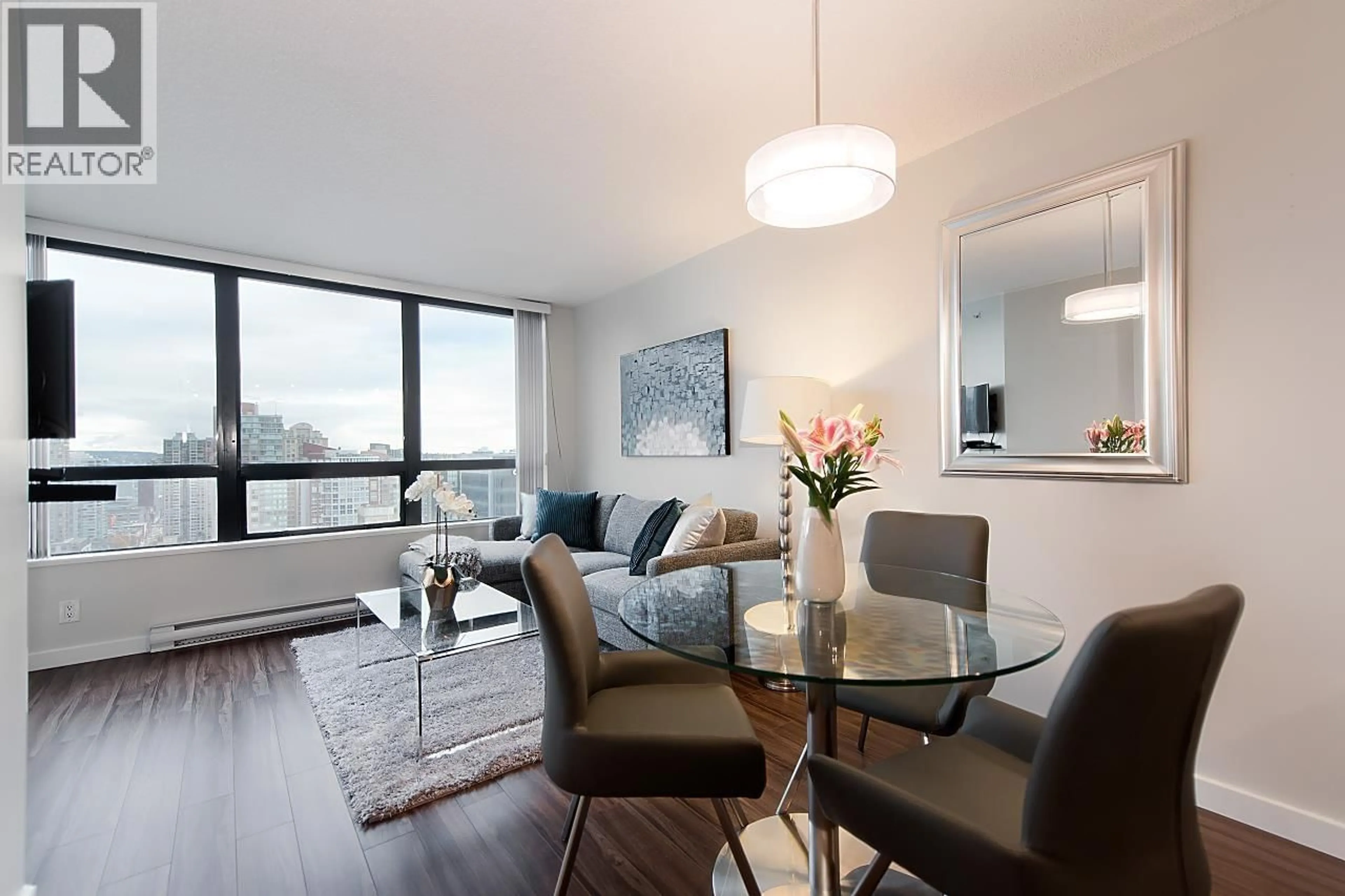 Living room with furniture, wood/laminate floor for 2123 - 938 SMITHE STREET, Vancouver British Columbia V6Z3H8