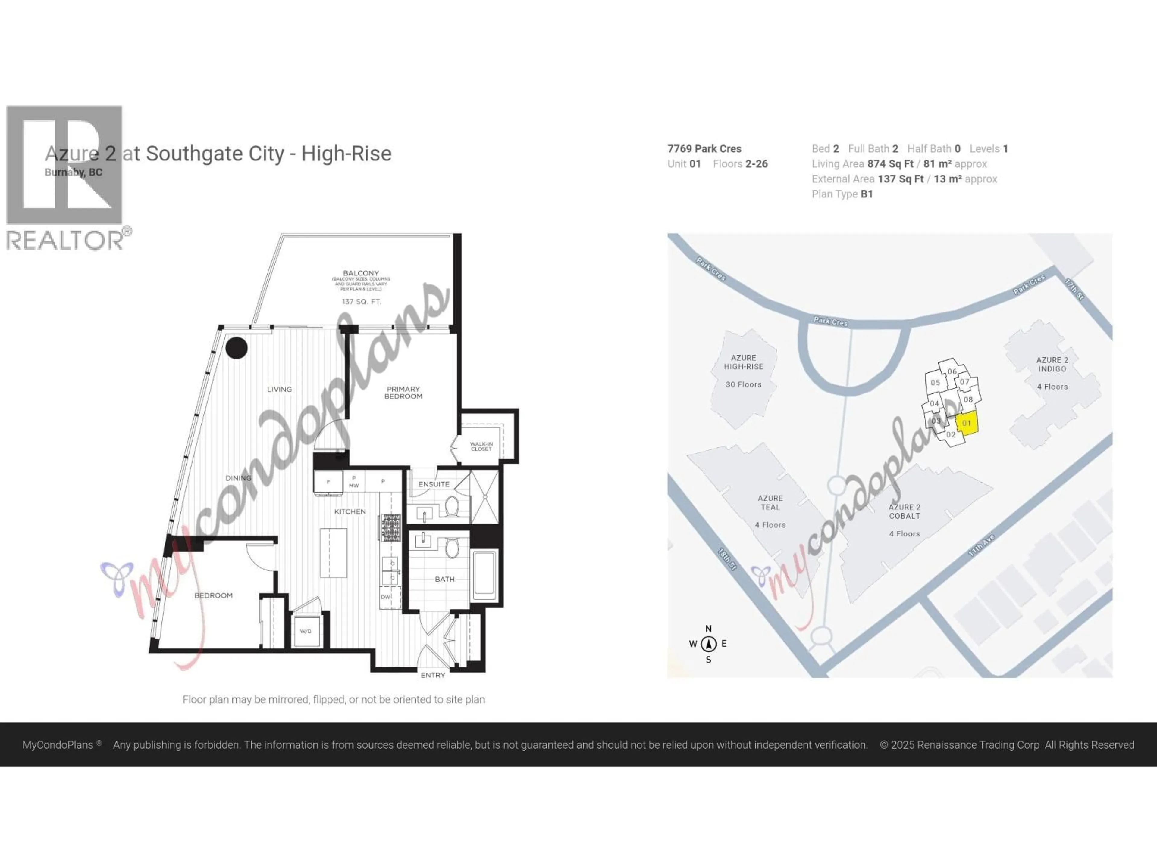Floor plan for 2401 - 7769 PARK CRESCENT, Burnaby British Columbia V3N0J7