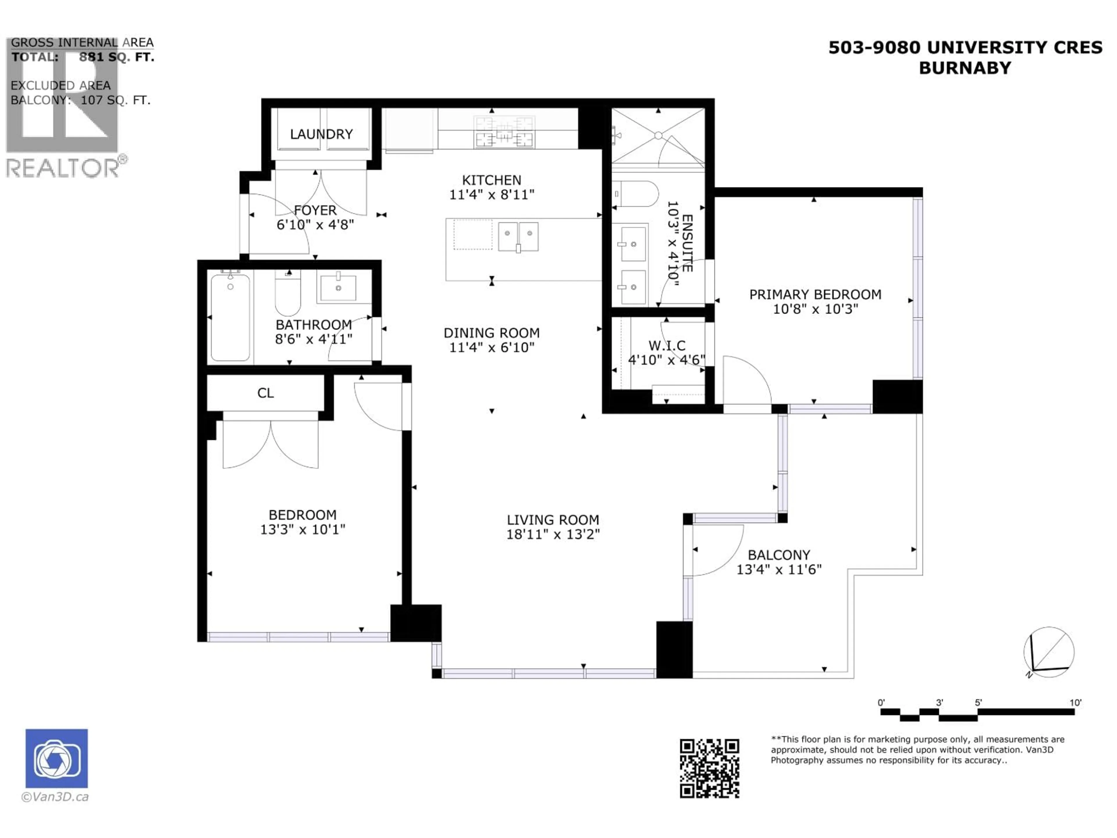 Floor plan for 503 - 9080 UNIVERSITY CRESCENT, Burnaby British Columbia V5A0B7