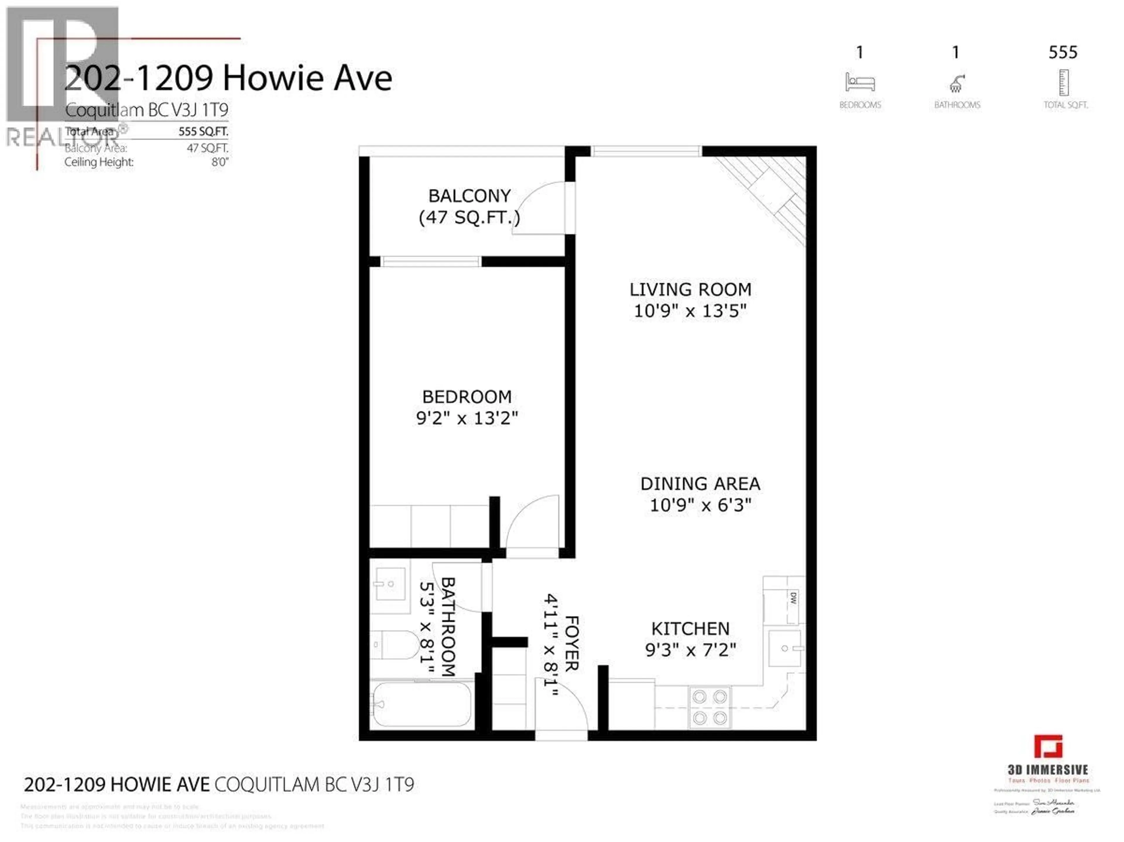 Floor plan for 202 - 1209 HOWIE AVENUE, Coquitlam British Columbia V3J1T9