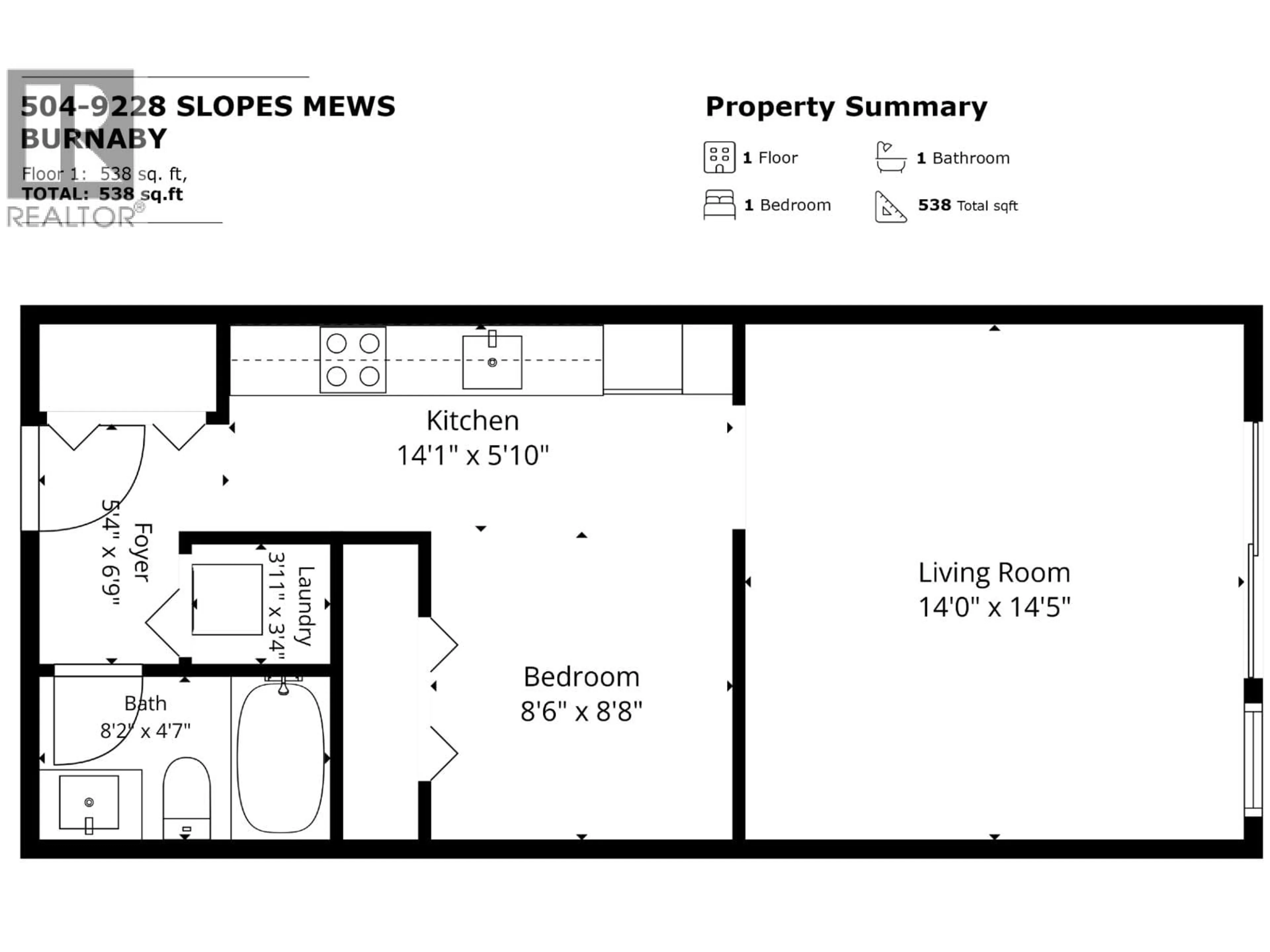 Floor plan for 504 - 9228 SLOPES MEWS, Burnaby British Columbia V5A0E9