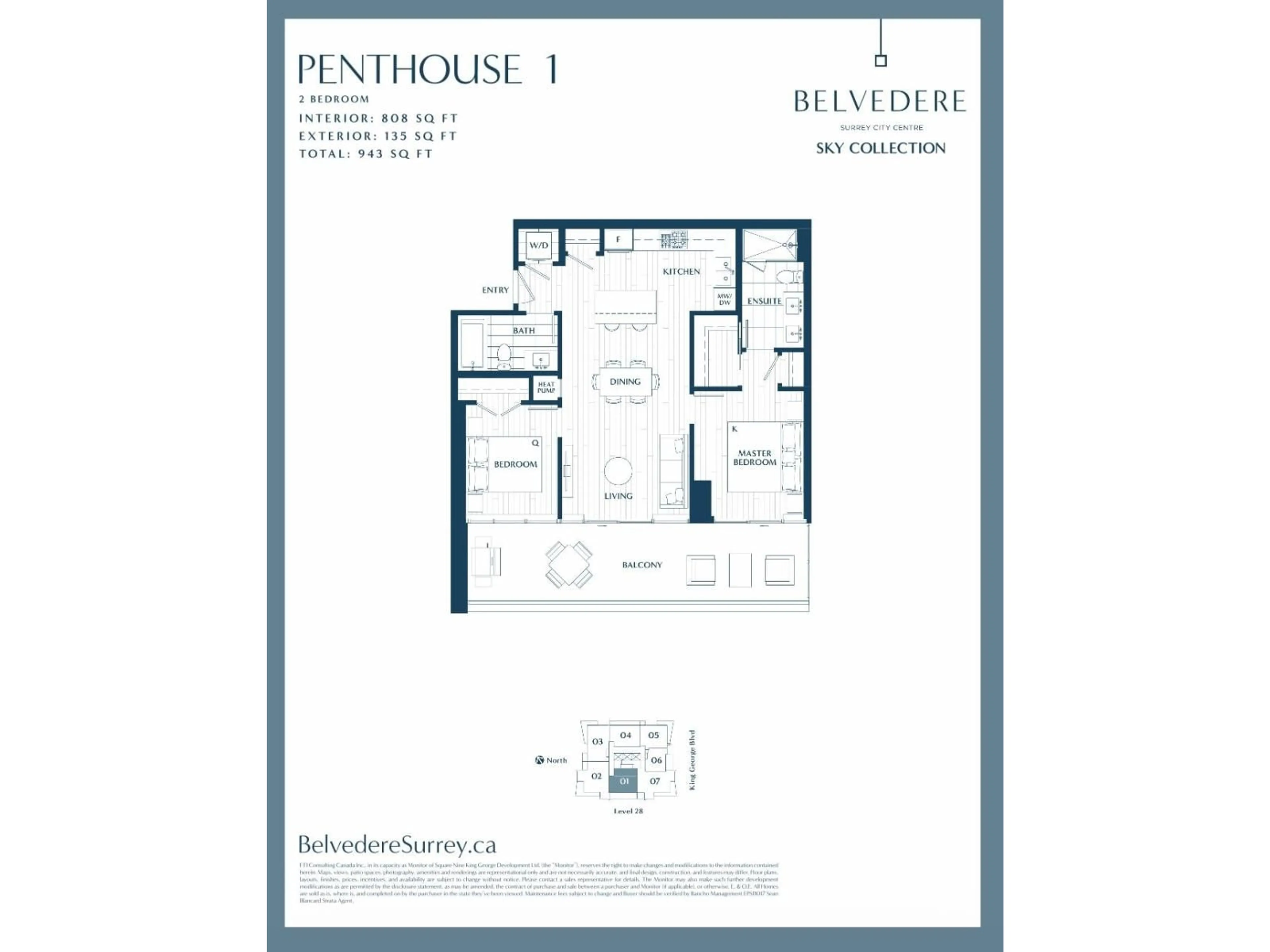 Floor plan for 2801 - 9675 KING GEORGE BOULEVARD, Surrey British Columbia V3T2V3