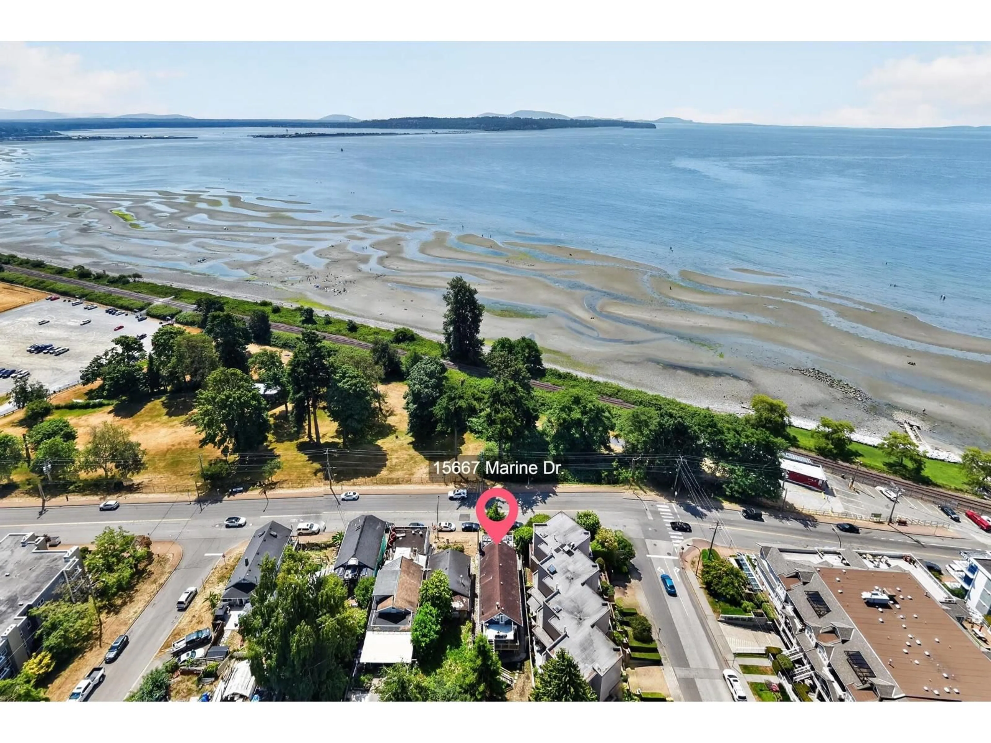 A pic from outside/outdoor area/front of a property/back of a property/a pic from drone, water/lake/river/ocean view for 15667 MARINE DRIVE, White Rock British Columbia V4B1E3