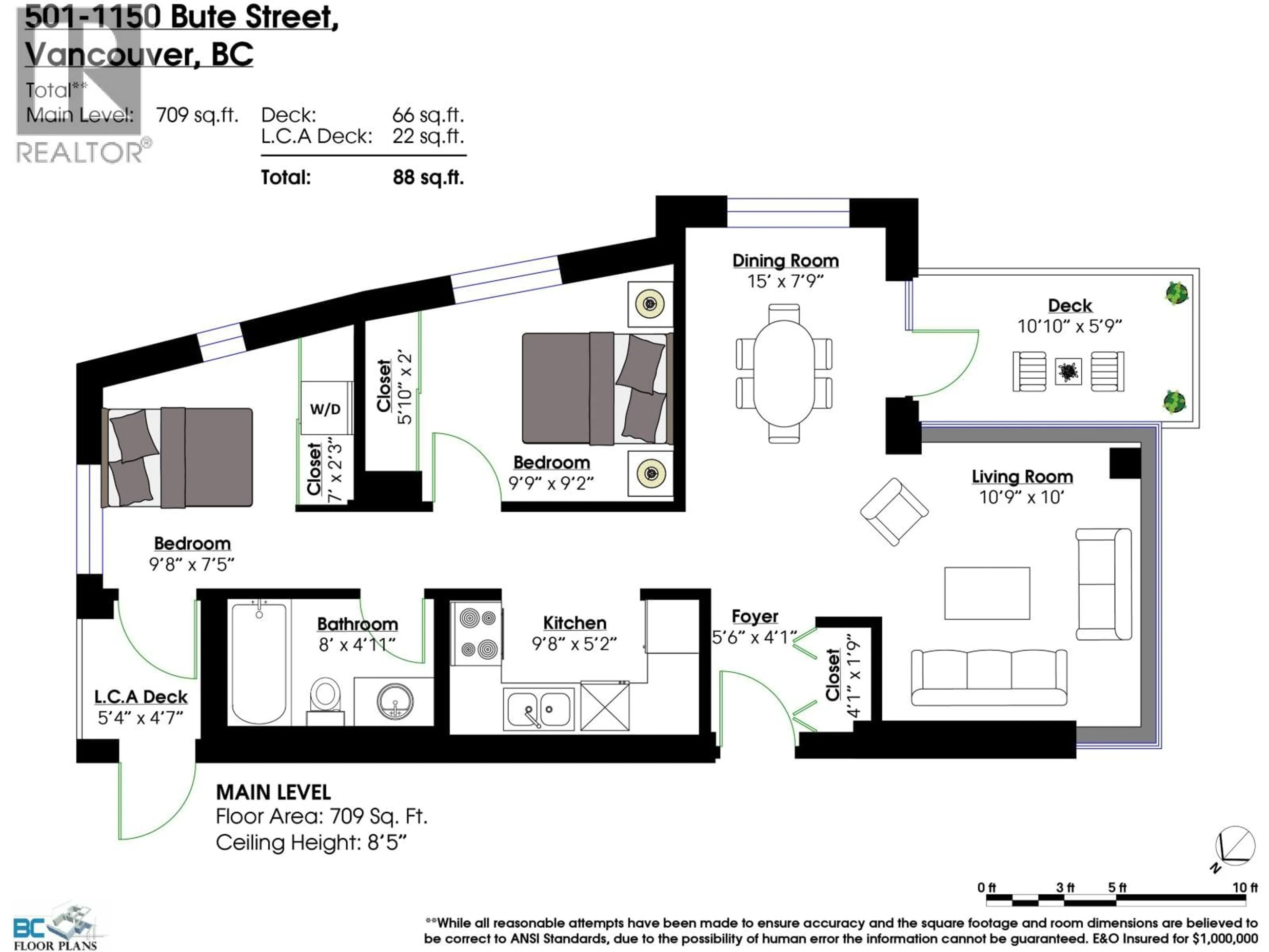 Floor plan for 501 - 1150 BUTE STREET, Vancouver British Columbia V6E1Z6