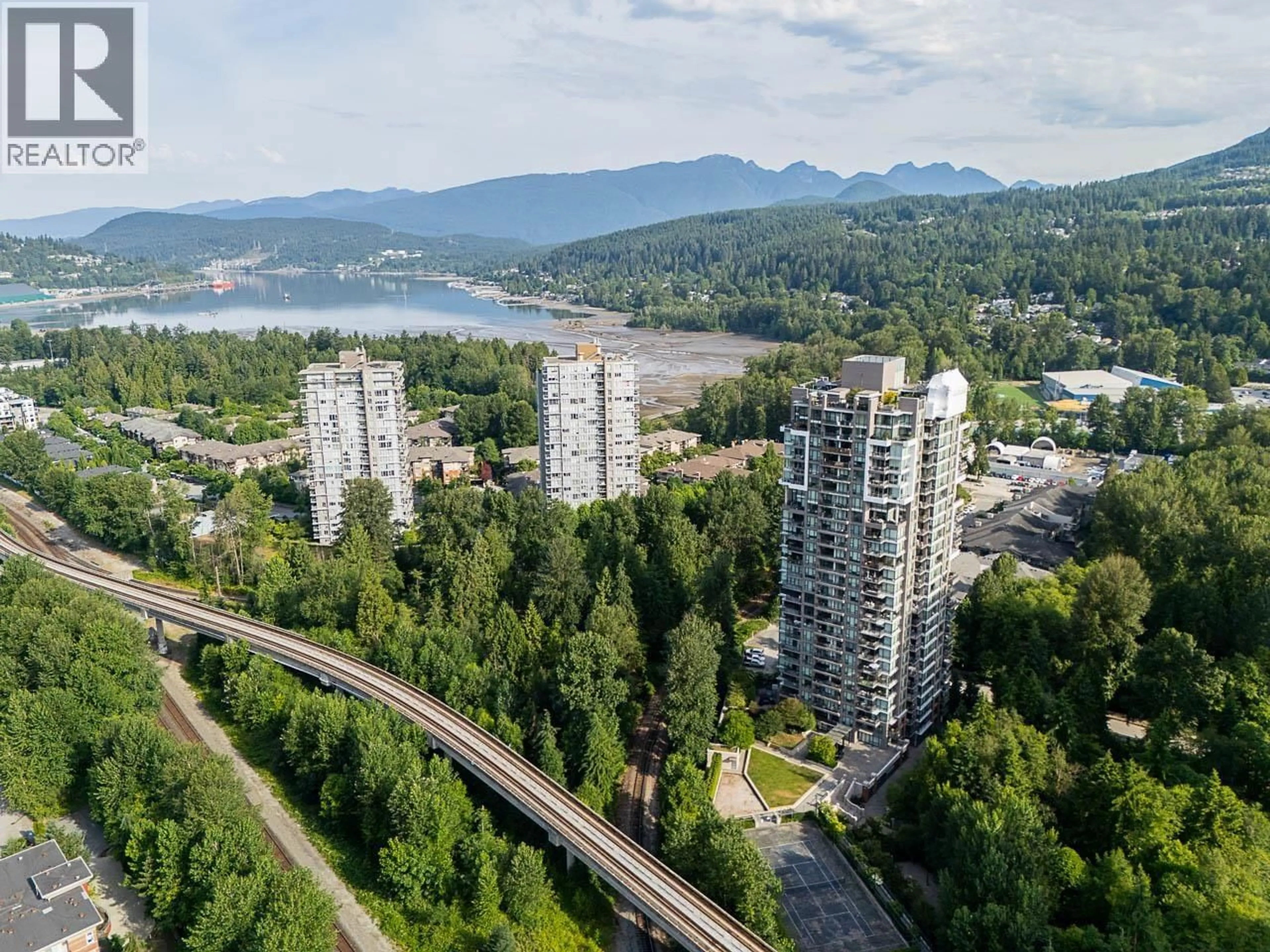 A pic from outside/outdoor area/front of a property/back of a property/a pic from drone, mountain view for 803 - 301 CAPILANO ROAD, Port Moody British Columbia V3H0G6