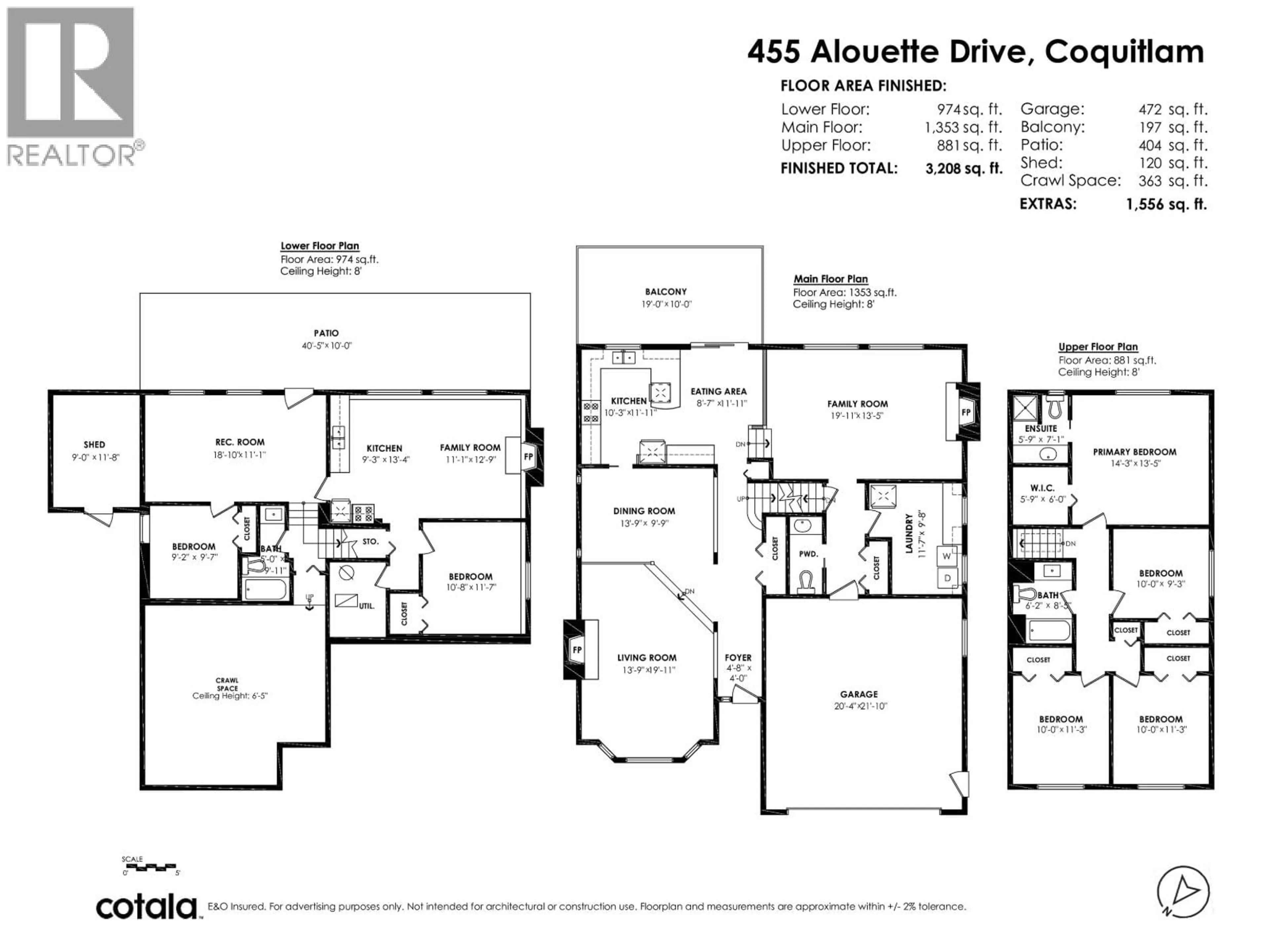 Floor plan for 455 ALOUETTE DRIVE, Coquitlam British Columbia V3C4Y7