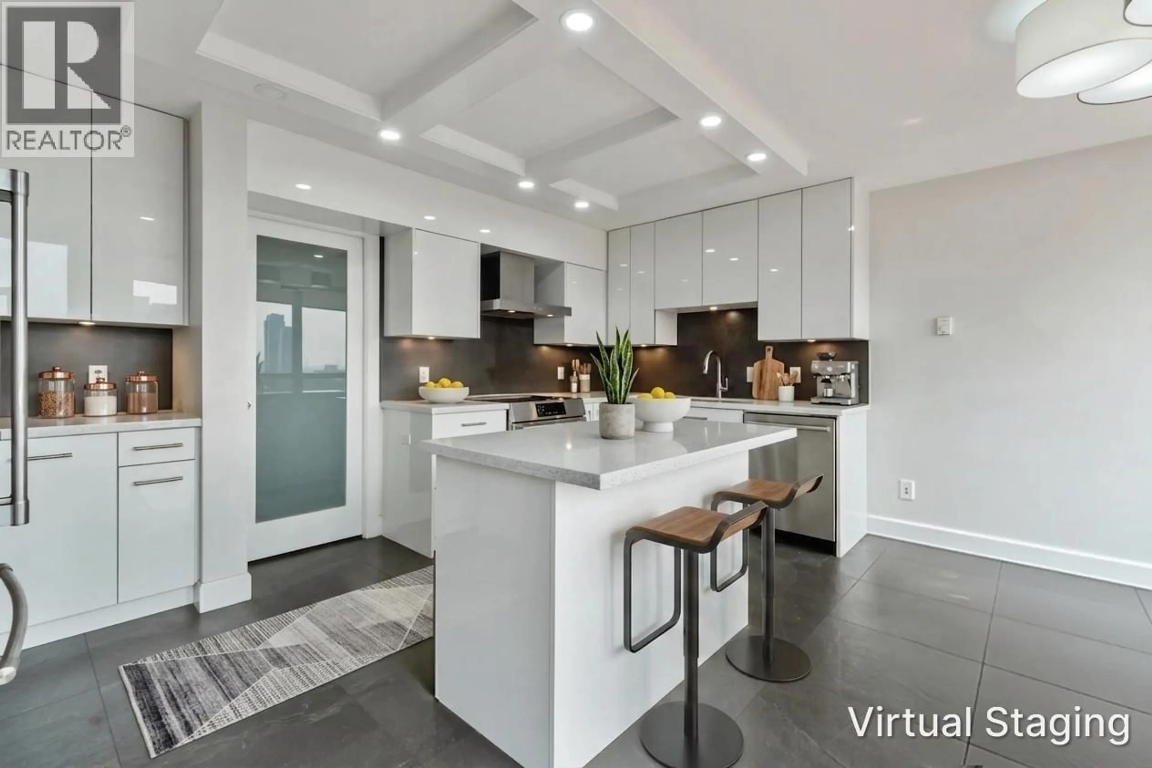 Contemporary kitchen, ceramic/tile floor for 1104 - 38 LEOPOLD PLACE, New Westminster British Columbia V3L2C6