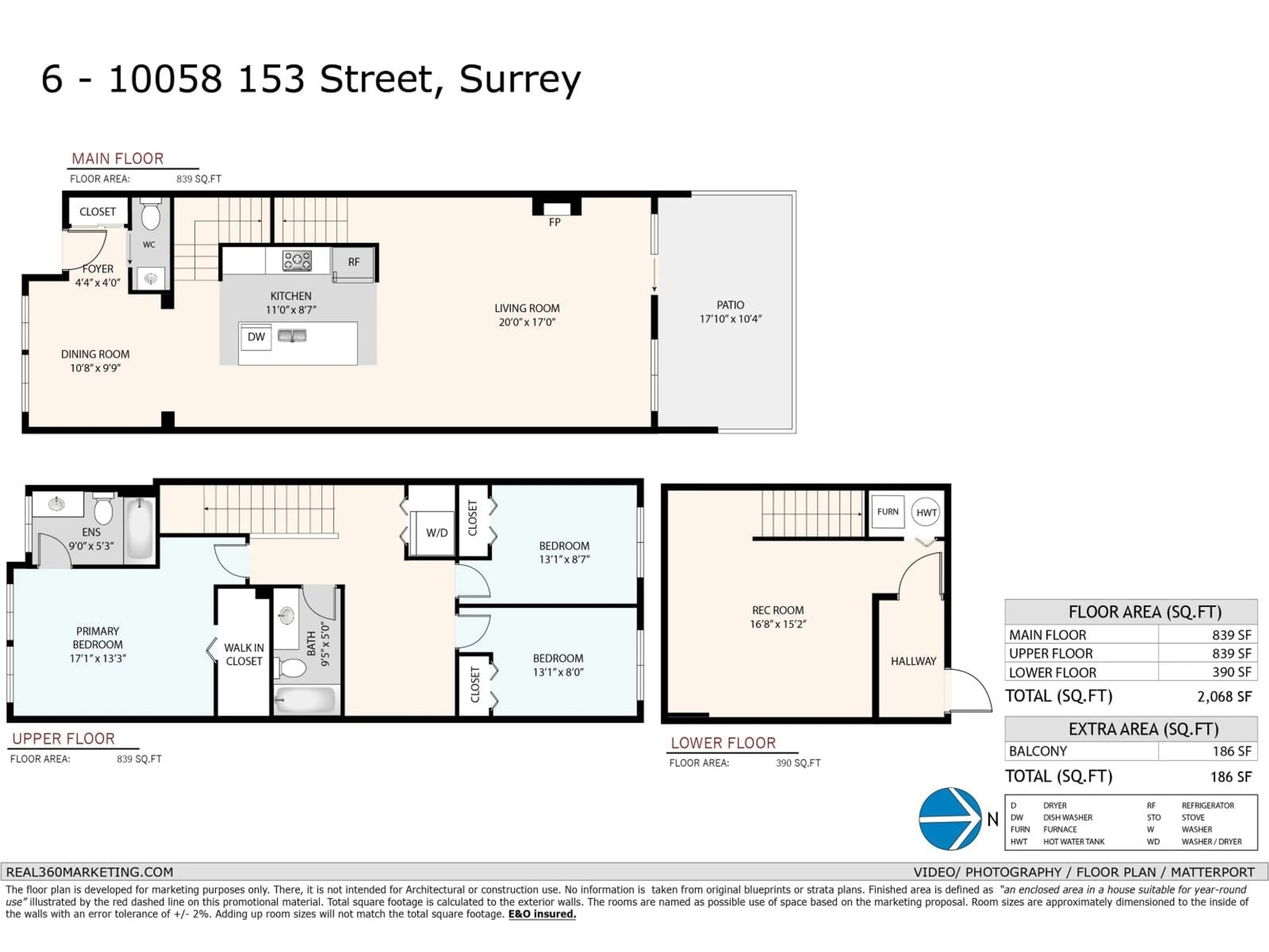 Floor plan for 6 - 10058 153 STREET, Surrey British Columbia V3R4M3