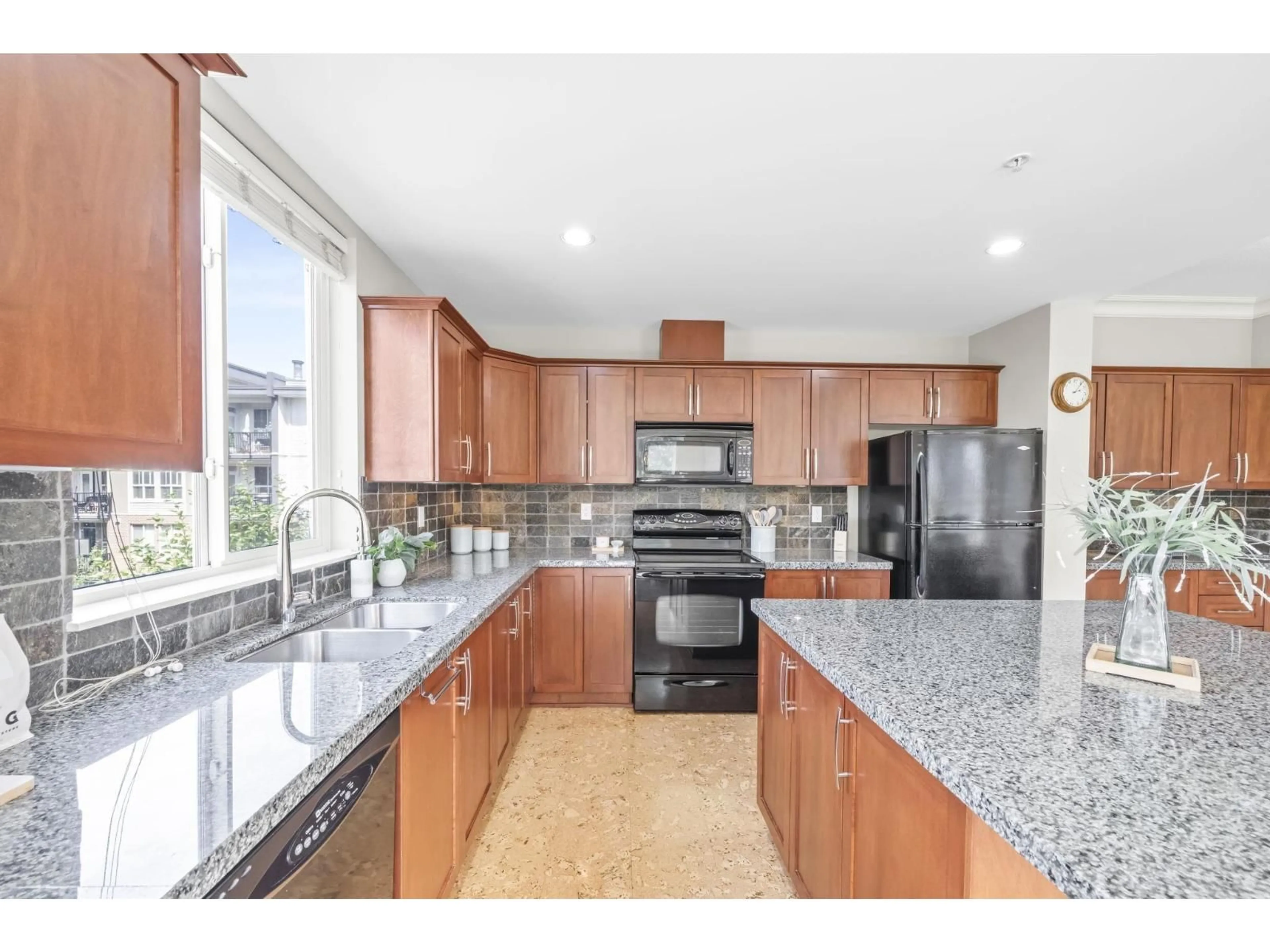 Open concept kitchen, ceramic/tile floor for 308 - 5430 201 STREET, Langley British Columbia V3A0A2