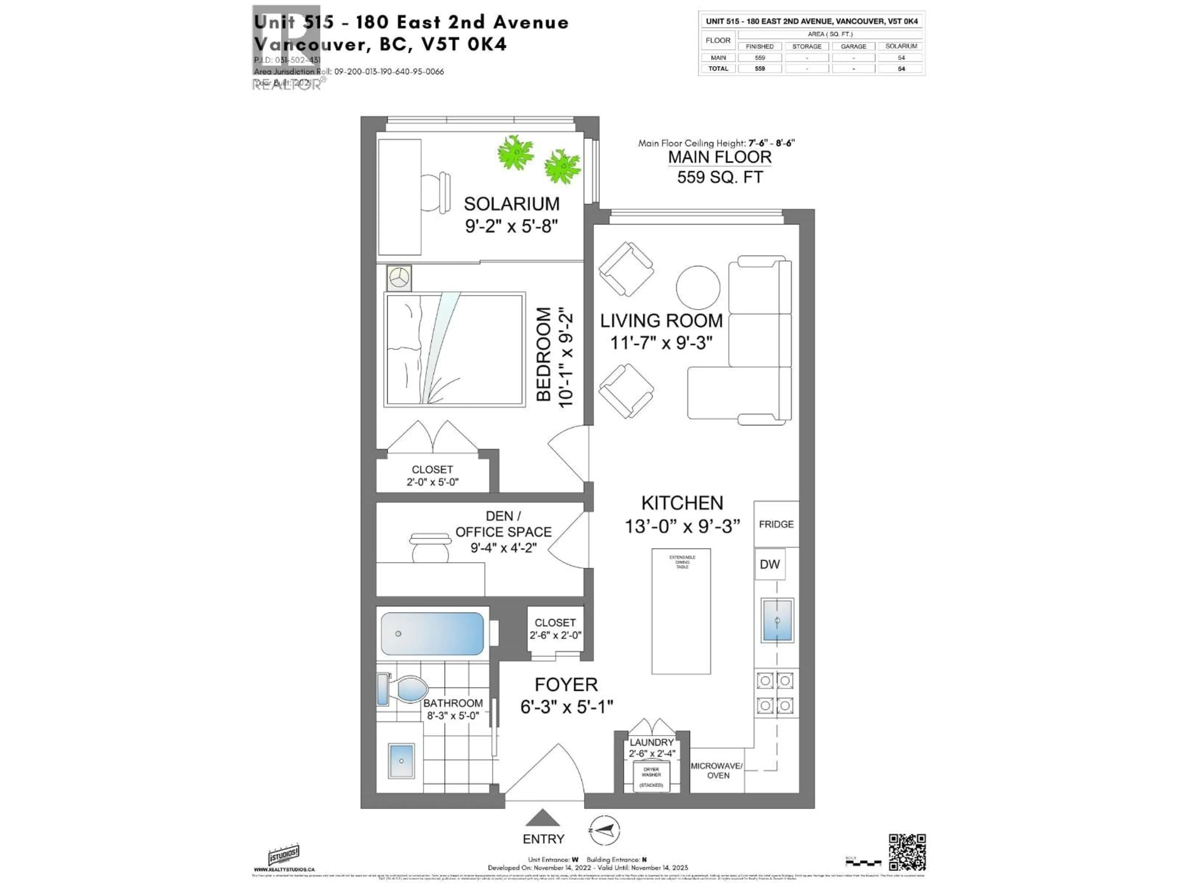 Floor plan for 513 - 180 2ND AVENUE, Vancouver British Columbia V5T0K4