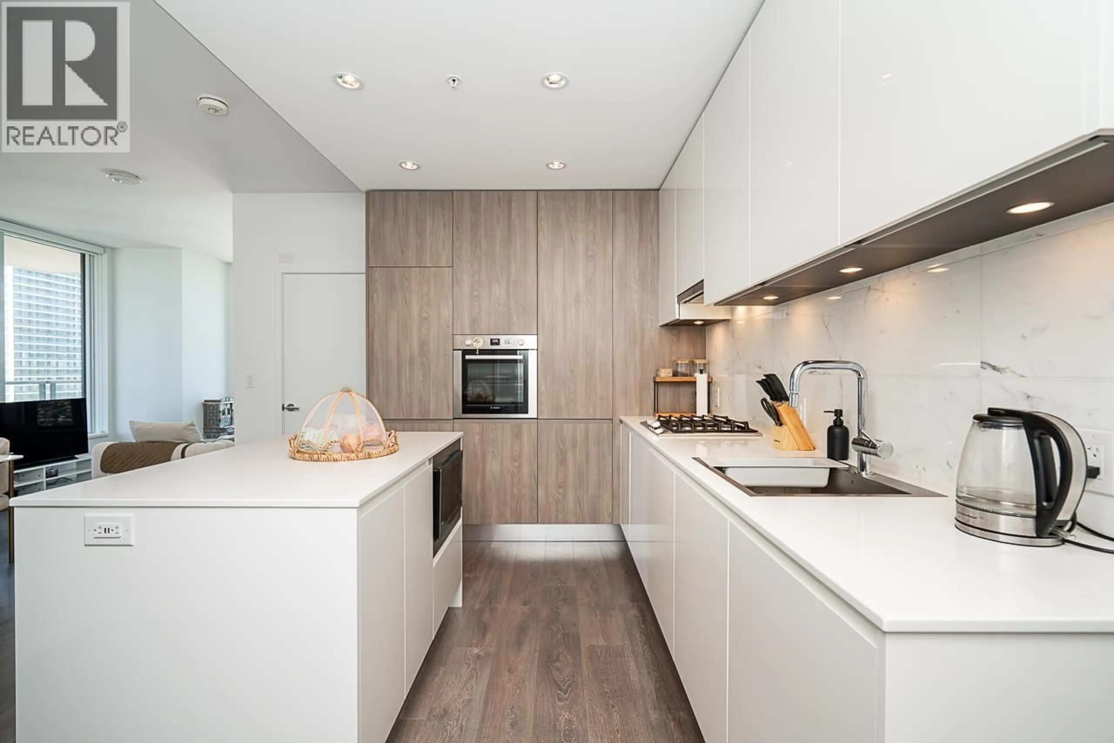 Contemporary kitchen, wood/laminate floor for 2407 - 4650 BRENTWOOD BOULEVARD, Burnaby British Columbia V5C0M3