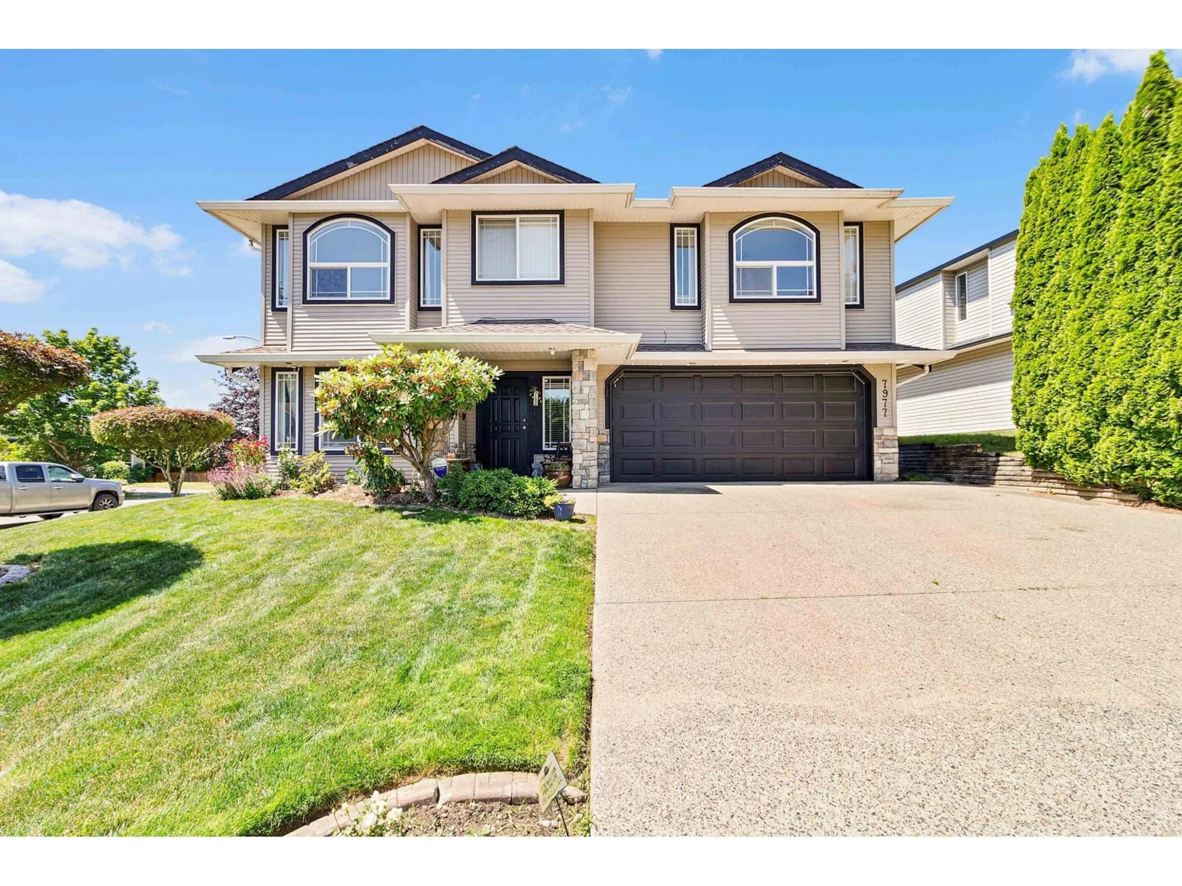 Home with vinyl exterior material, street for 7977 D'HERBOMEZ DRIVE, Mission British Columbia V2V7B5