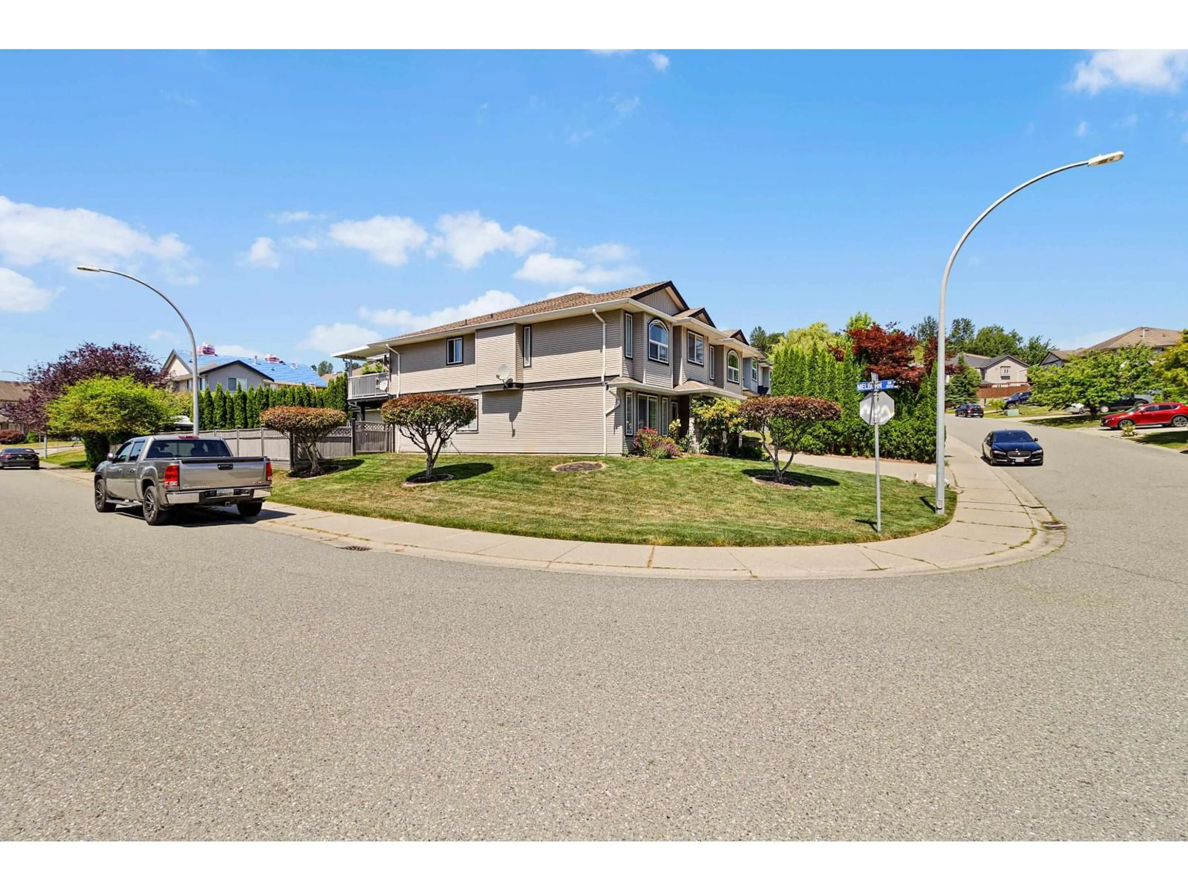 A pic from outside/outdoor area/front of a property/back of a property/a pic from drone, street for 7977 D'HERBOMEZ DRIVE, Mission British Columbia V2V7B5