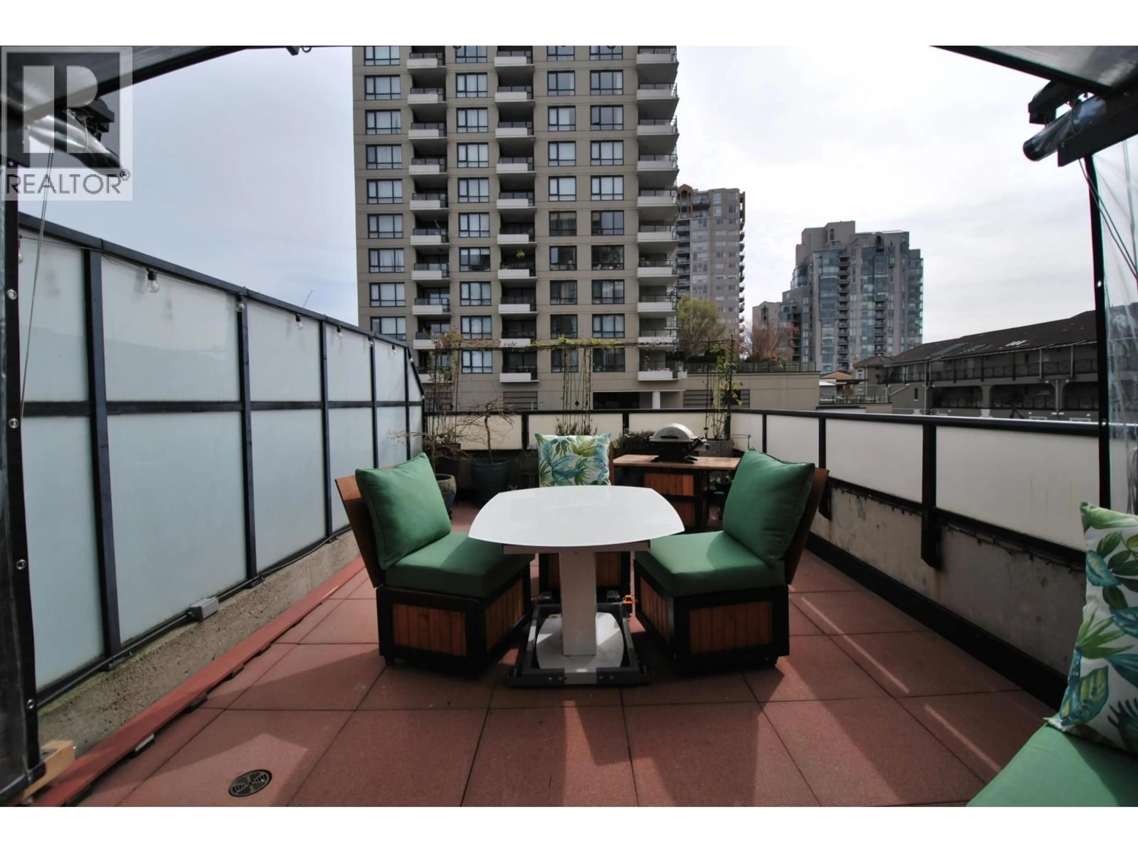 Patio, city buildings view from balcony for 229 - 10 RENAISSANCE SQUARE, New Westminster British Columbia V3M7B1