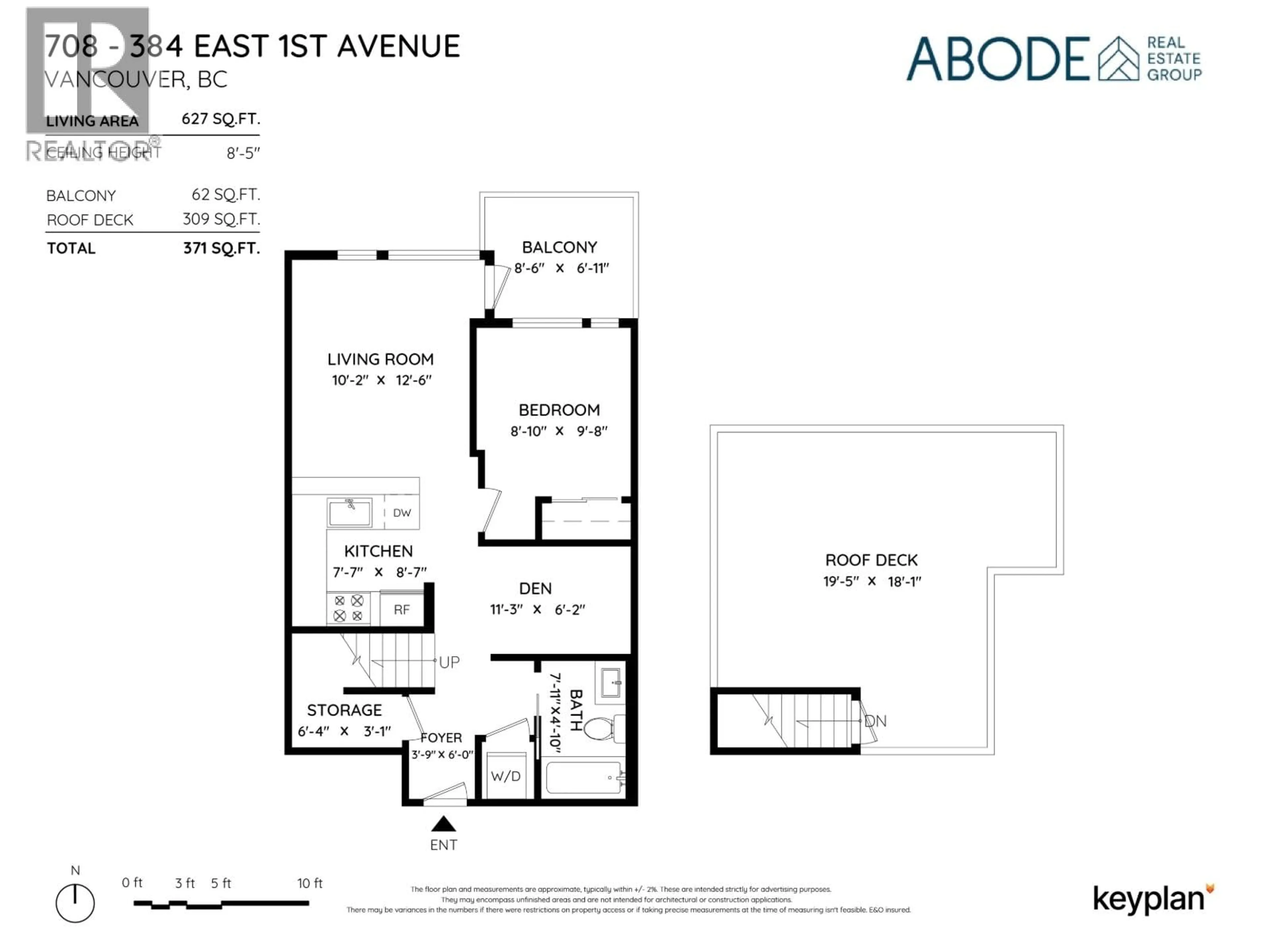 Floor plan for 708 - 384 1ST AVENUE, Vancouver British Columbia V5T0G5