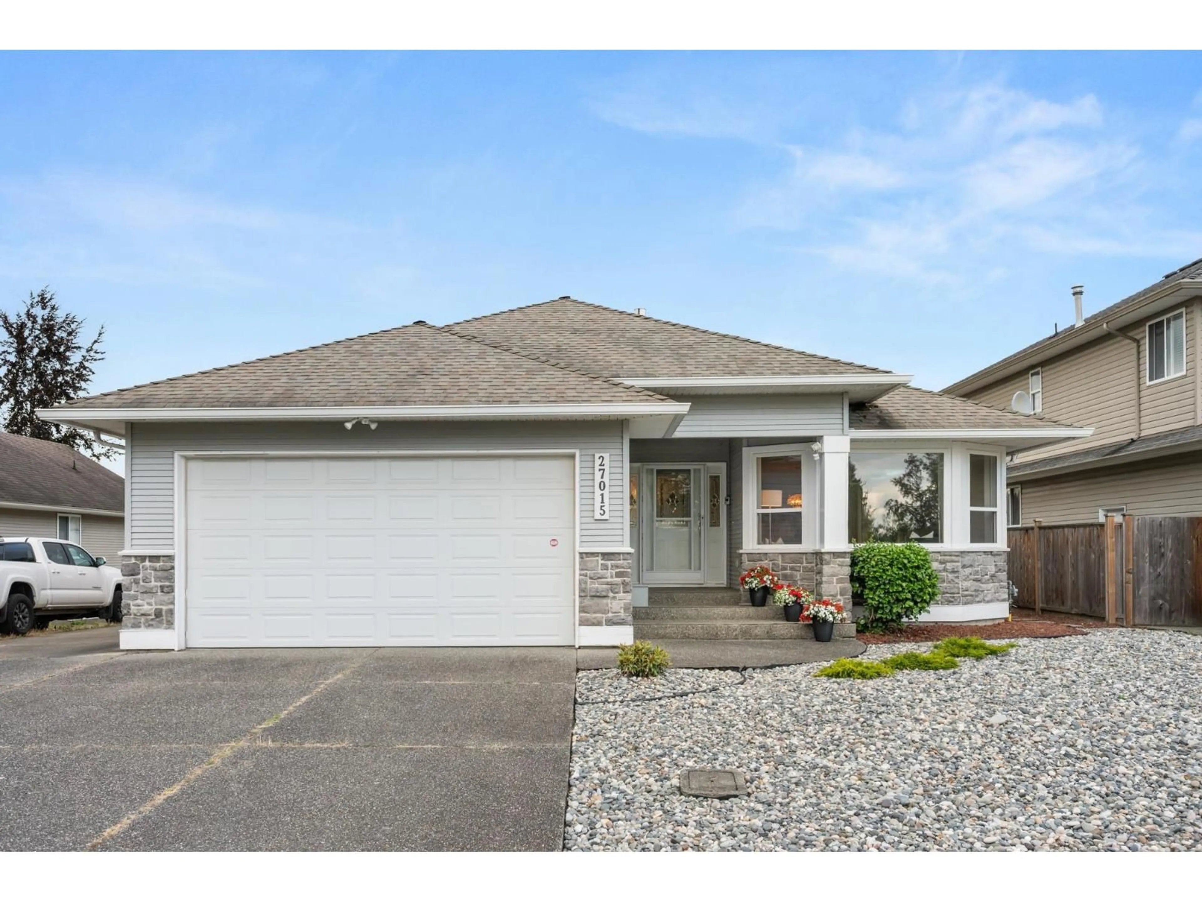 Home with vinyl exterior material, street for 27015 24 AVENUE, Langley British Columbia V4W3Y9