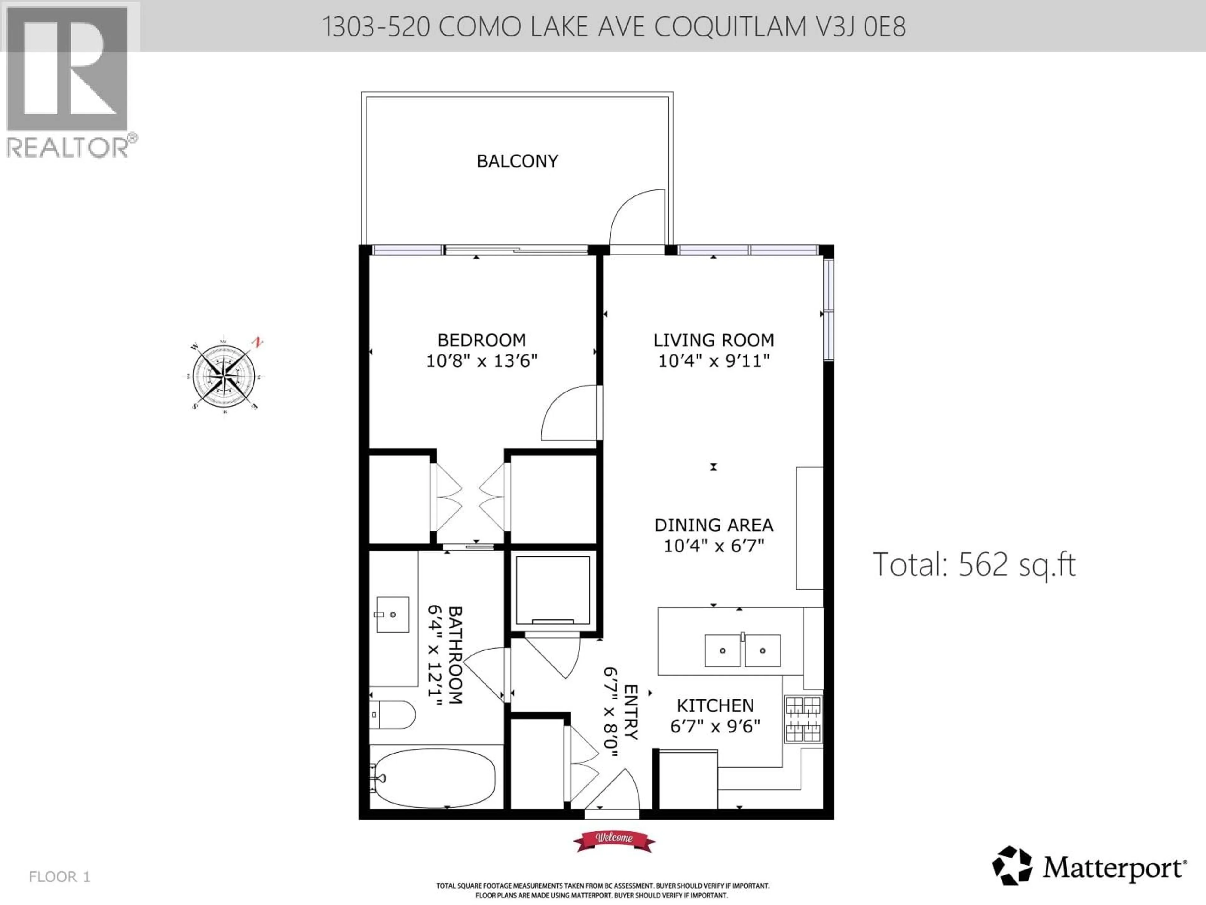 Floor plan for 1303 - 520 COMO LAKE, Coquitlam British Columbia V3J0E8
