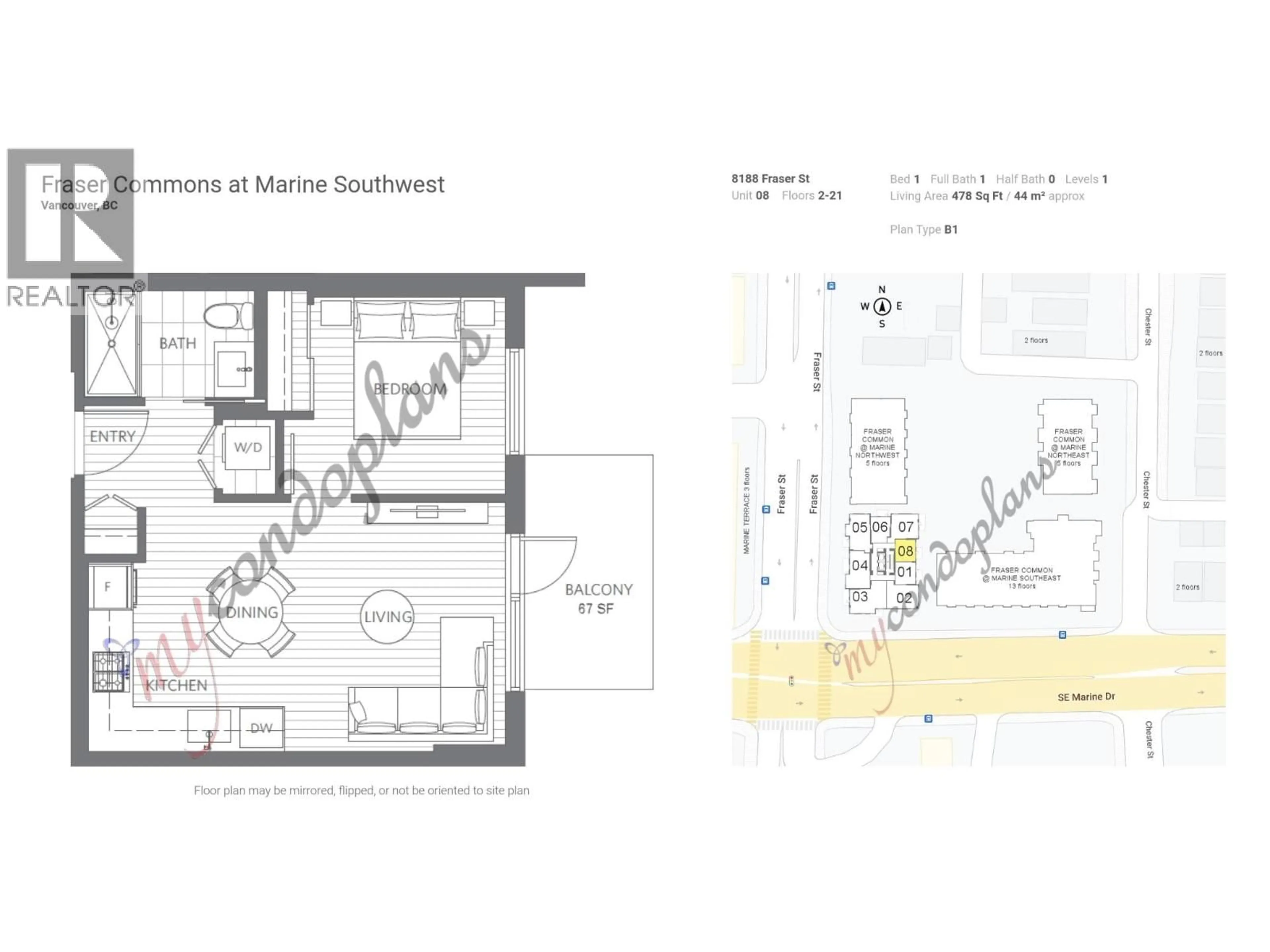 Floor plan for 208 - 8188 FRASER STREET, Vancouver British Columbia V5X0J8