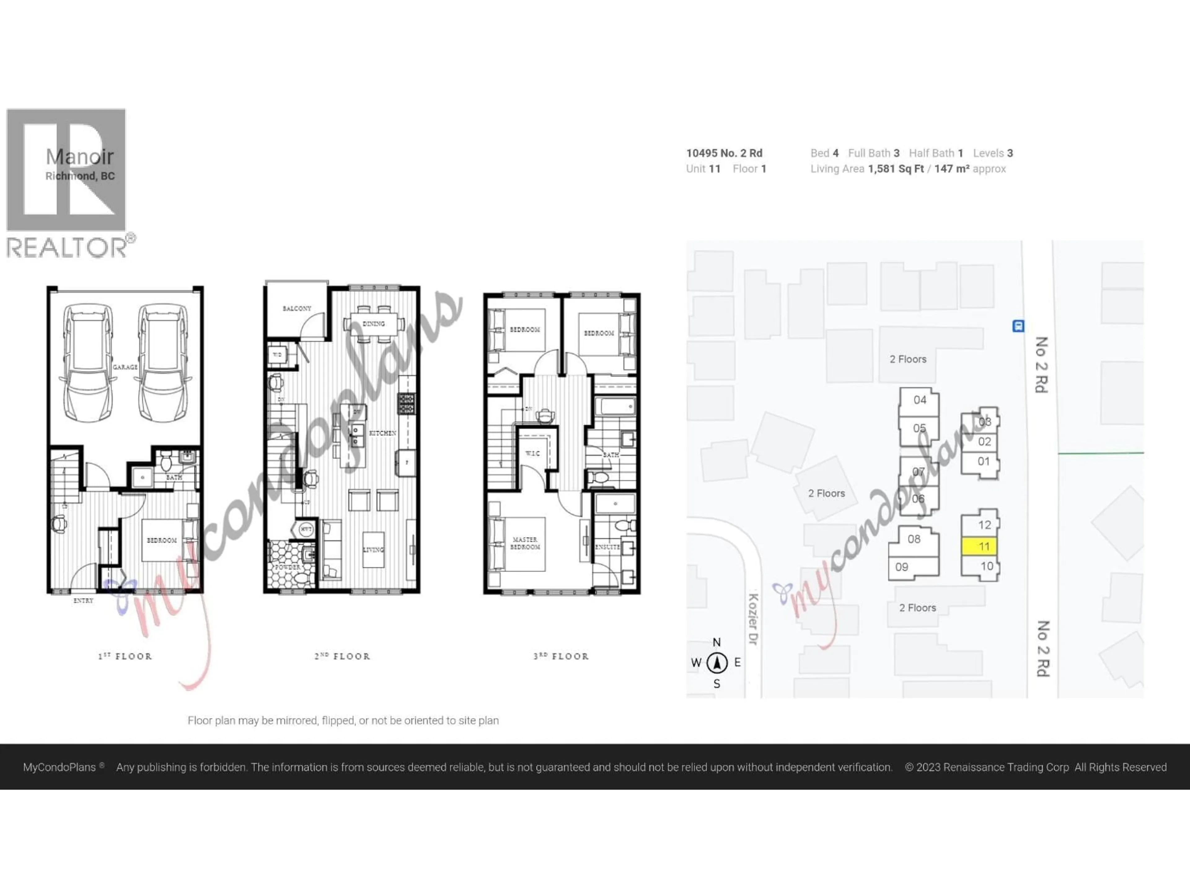 Floor plan for 11 - 10495 NO. 2 ROAD, Richmond British Columbia V7E2E5