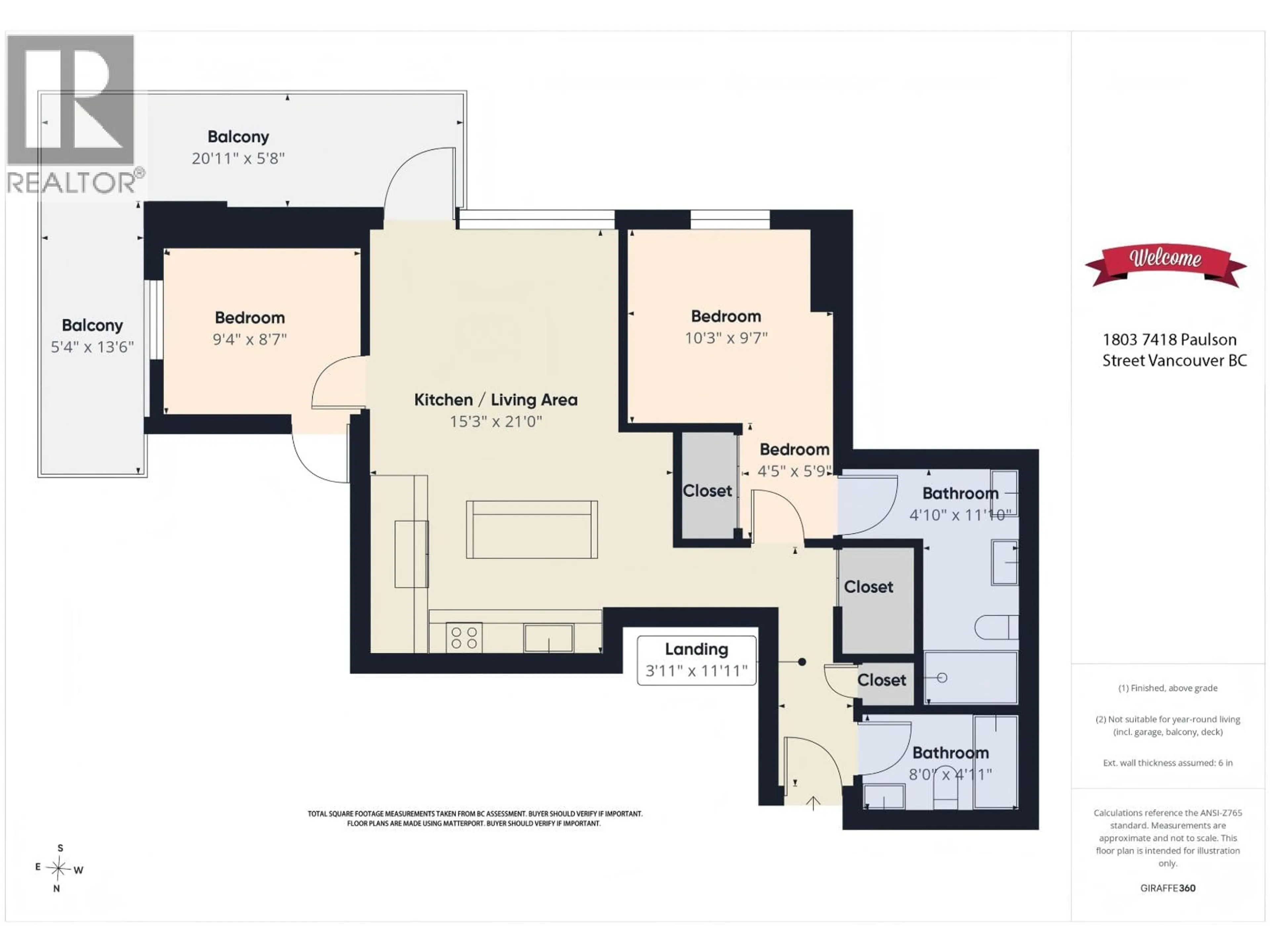 Floor plan for 1803 - 7418 PAULSON STREET, Vancouver British Columbia V6P0K2