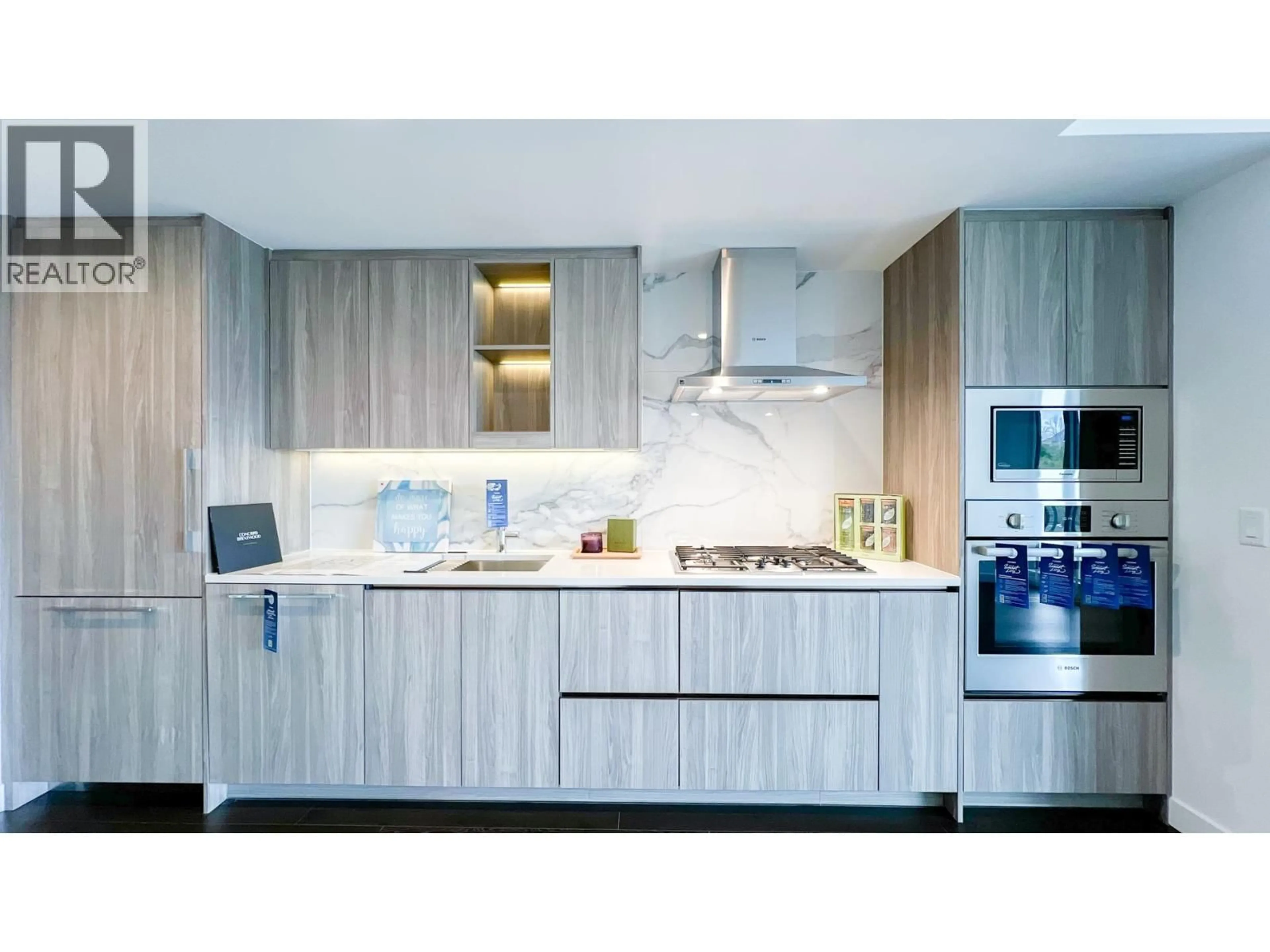 Contemporary kitchen, wood/laminate floor for 1303 - 4880 LOUGHEED HIGHWAY, Burnaby British Columbia V5C0N1