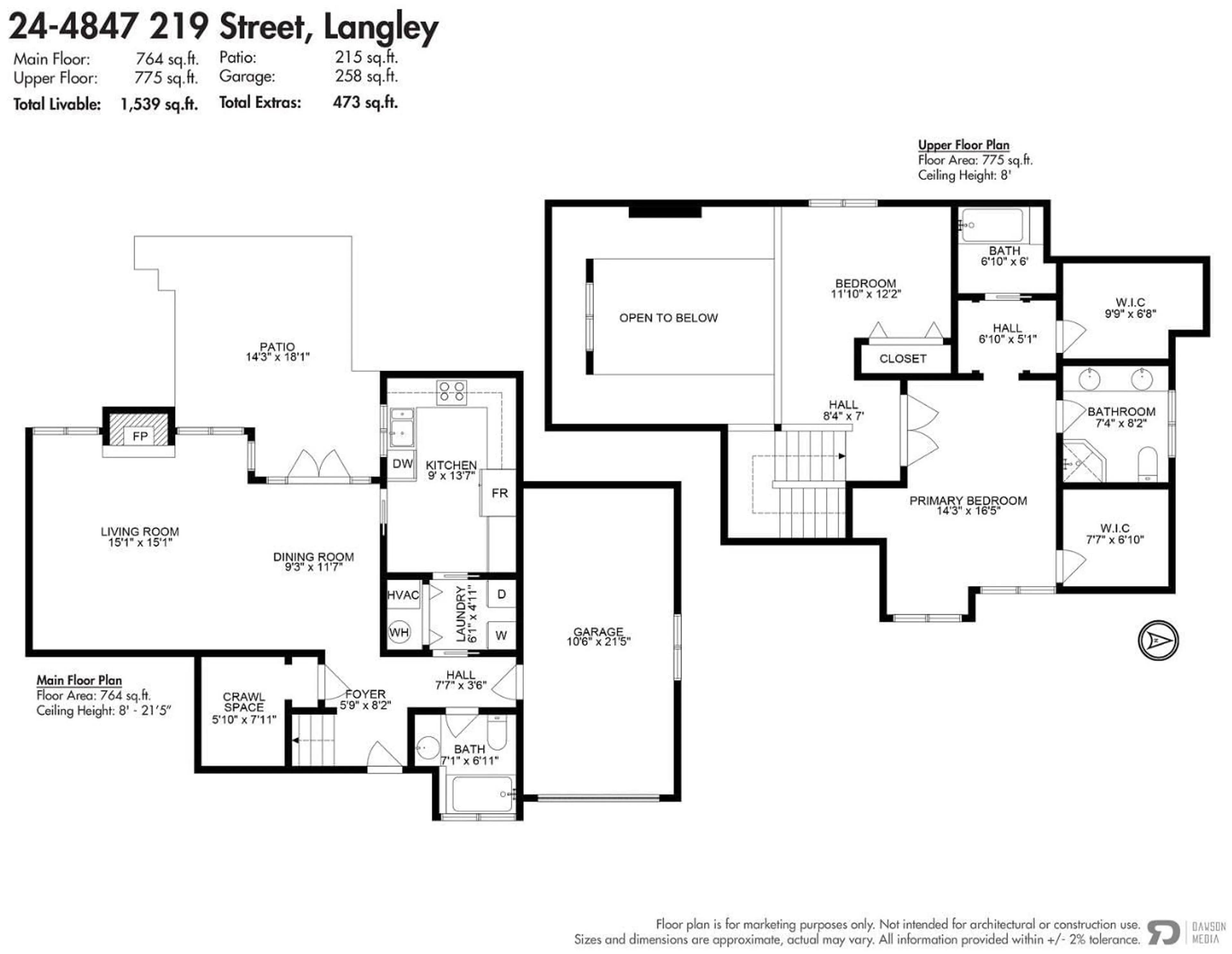 Floor plan for 24 - 4847 219 STREET, Langley British Columbia V3A8C1