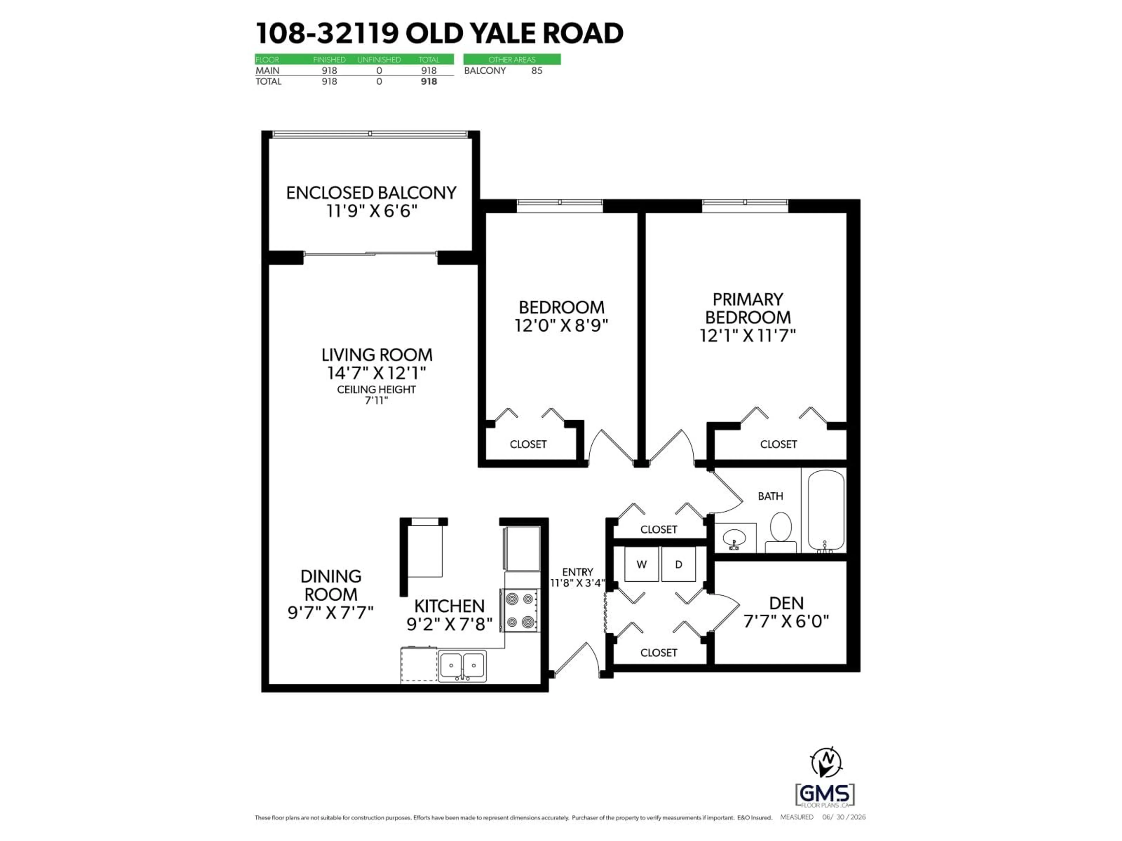 Floor plan for 108 - 32119 OLD YALE ROAD, Abbotsford British Columbia V2T2C8