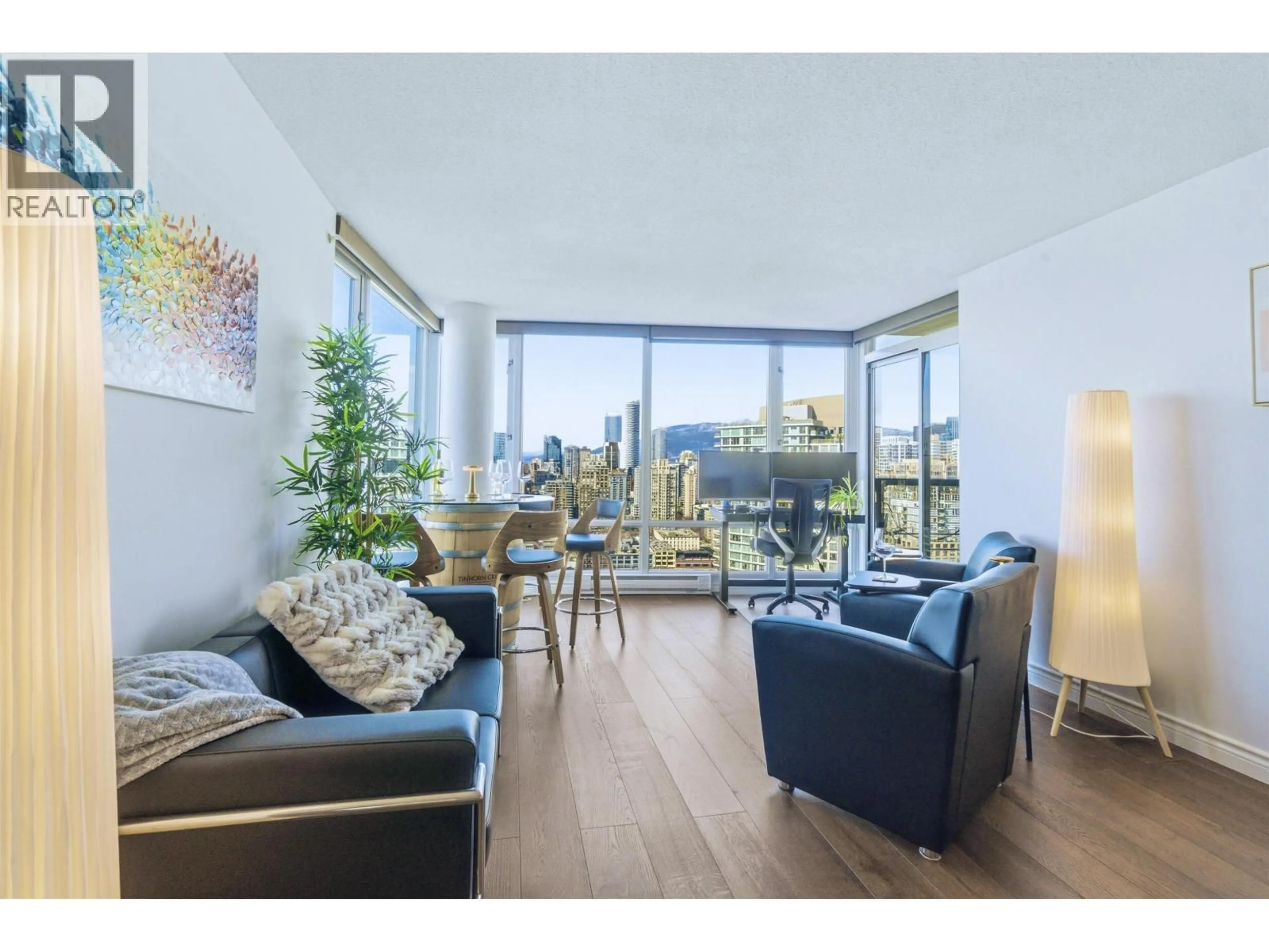 Living room with furniture, wood/laminate floor for 3608 - 1033 MARINASIDE CRESCENT, Vancouver British Columbia V6Z3A3