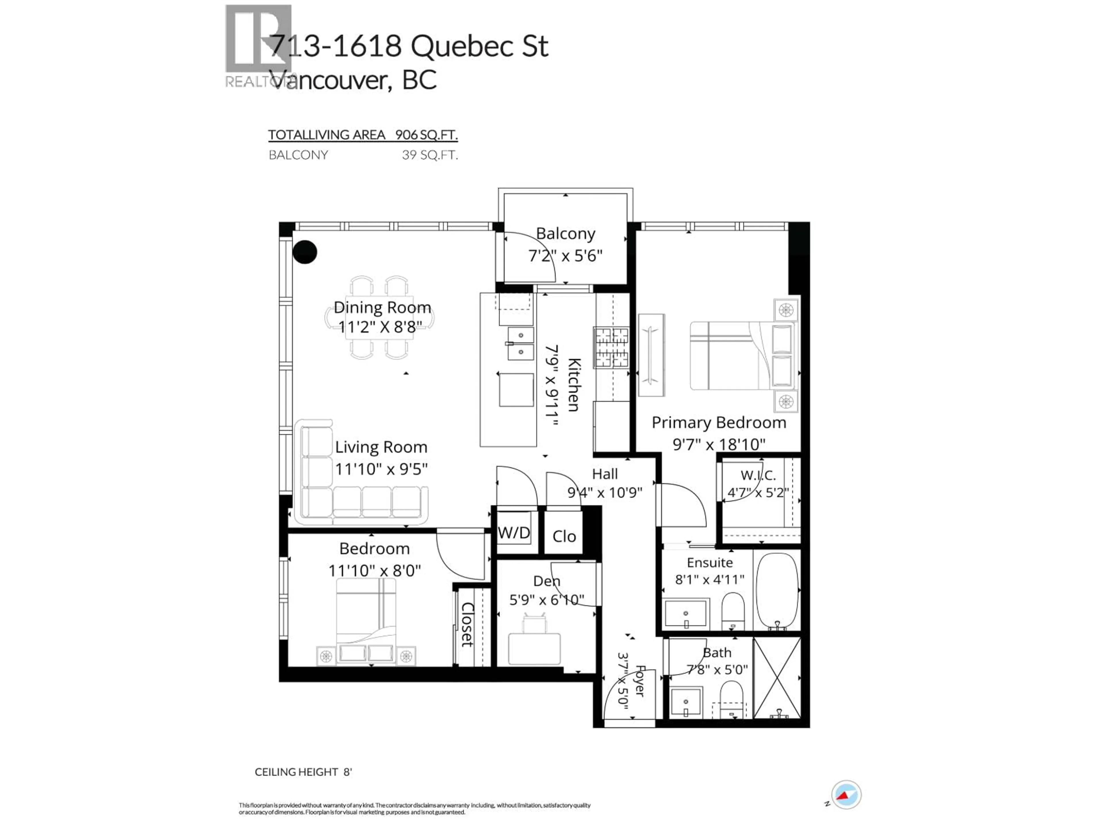 Floor plan for 713 - 1618 QUEBEC STREET, Vancouver British Columbia V6A0C5