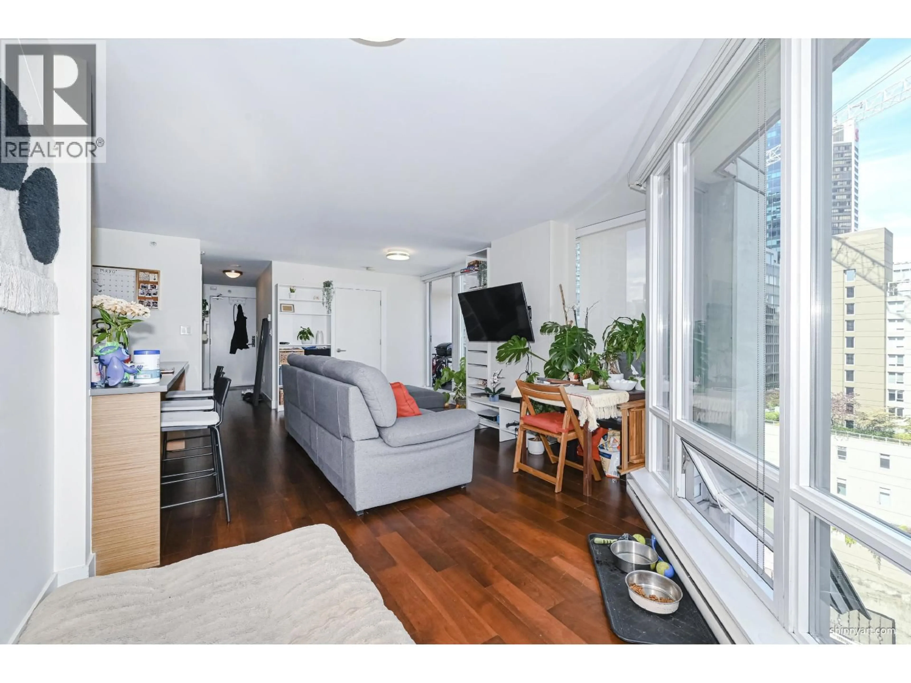 Living room with furniture, wood/laminate floor for 1107 - 565 SMITHE STREET, Vancouver British Columbia V6B0E4
