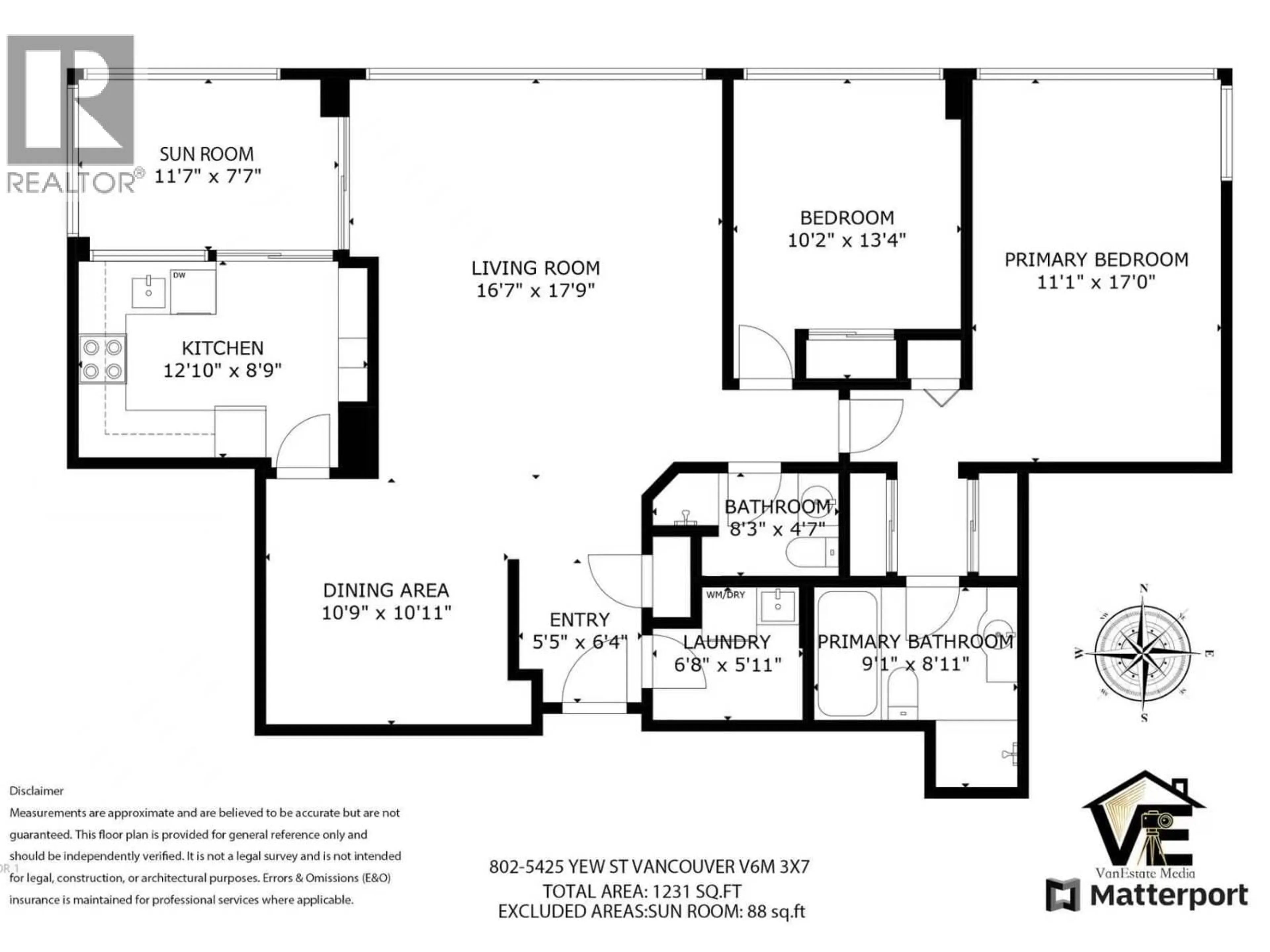 Floor plan for 802 - 5425 YEW STREET, Vancouver British Columbia V6M3X7