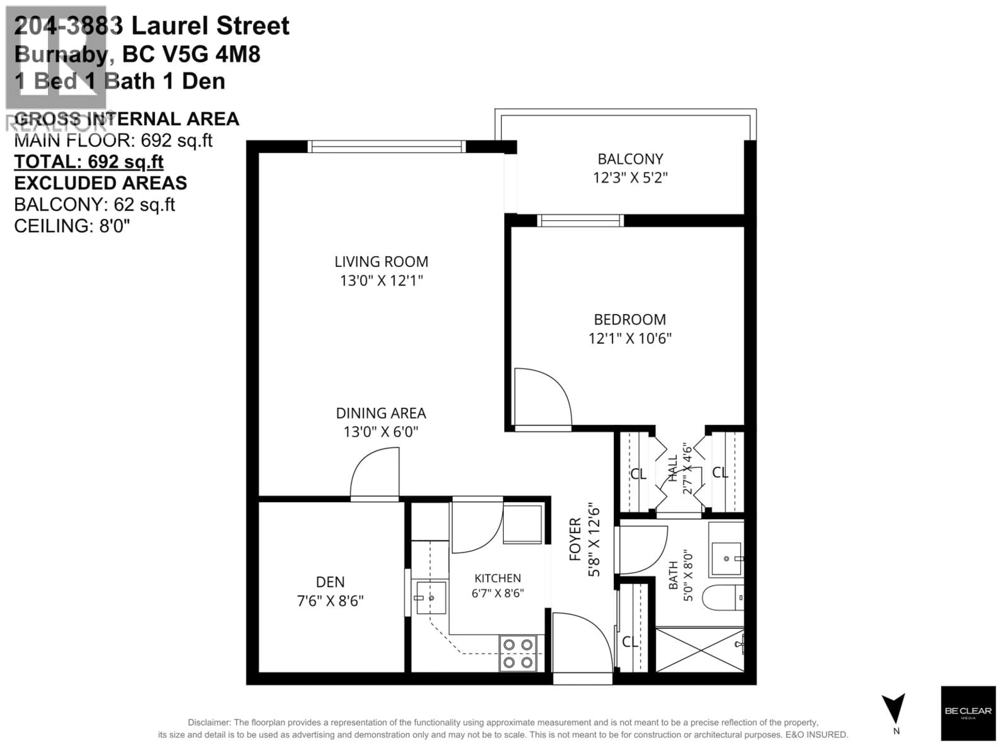 Floor plan for 204 - 3883 LAUREL STREET, Burnaby British Columbia V5G4M8